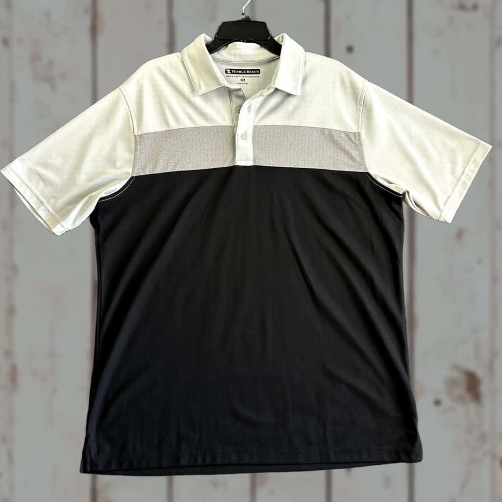Vintage Pebble Beach Golf Polo Shirt Mens XL Blue Gray Stripe Dry-Luxe Performance Short Sleeve Size US XL / EU 56 / 4 - 1 Thumbnail