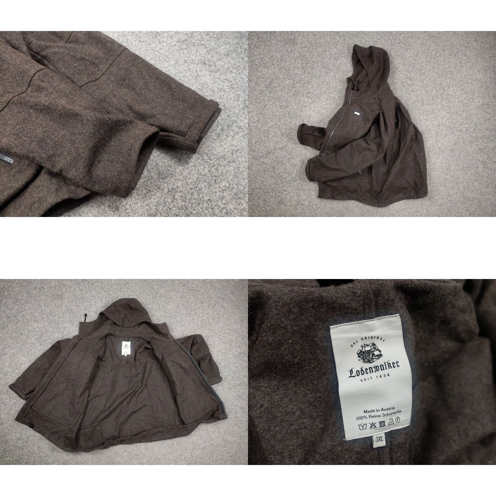 Vintage Loden by lodenwalker Austria Design 1434 reine schurwolle Hooded jacket, Wool, Brown, 3XL, Men Size US XXL / EU 58 / 5 - 9 Thumbnail