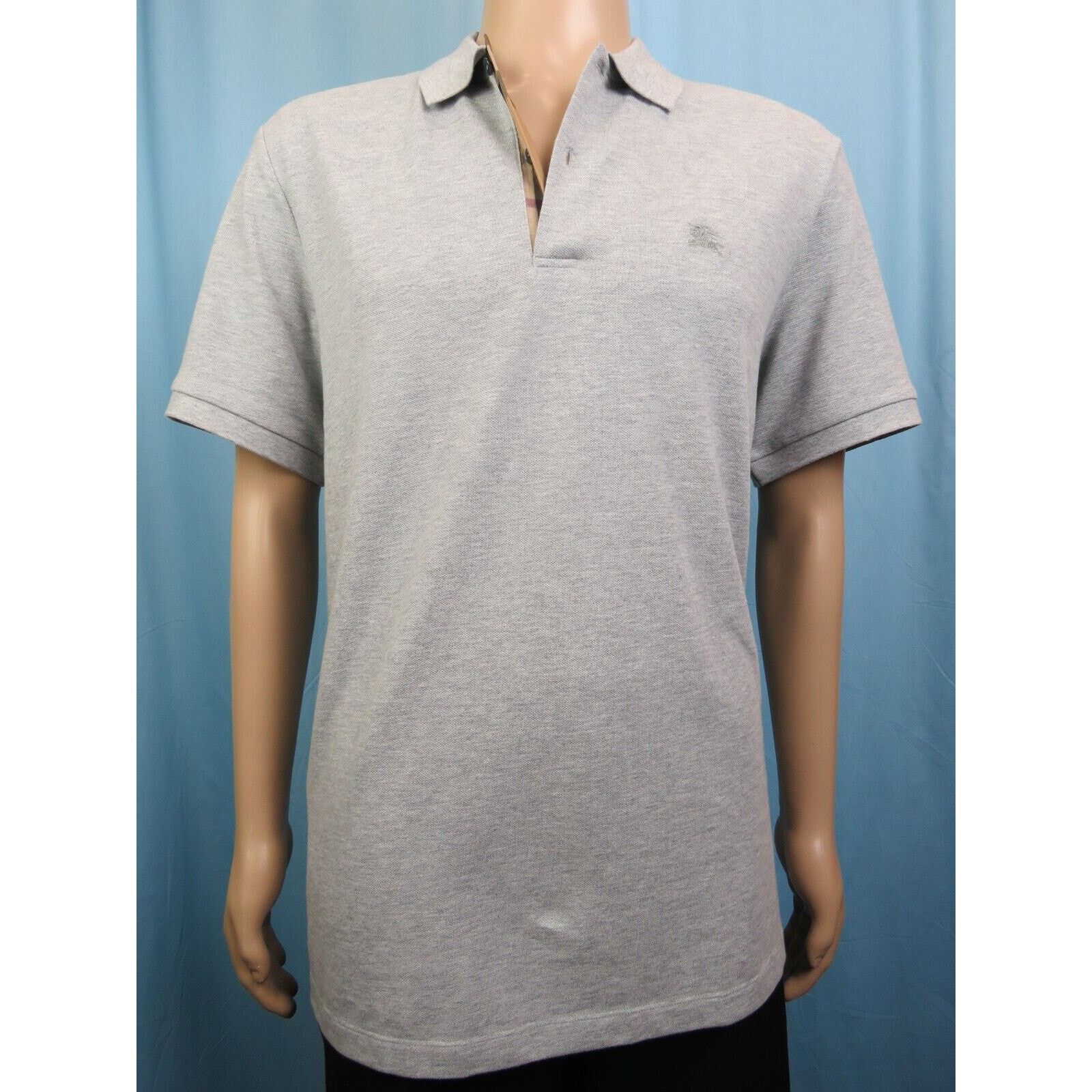 image of Burberry Oxford Pale Grey Cotton Check Short Sleeve Polo Shirt , Men's (Size 2XL)