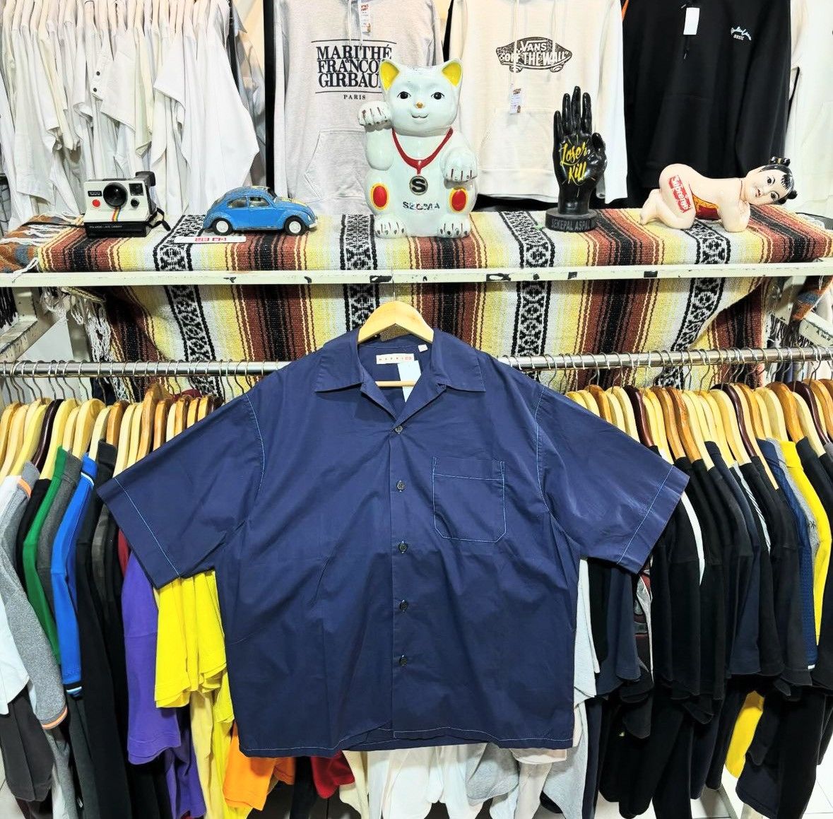 Japanese Brand × Marni Marni x Uniqlo Oversized Open Collar Shirt Navy Blue Size US M / EU 48-50 / 2 - 1 Thumbnail