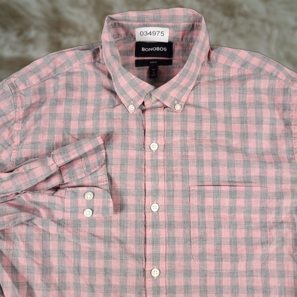 Bonobos Bonobos Shirt Mens Large Pink Gray Check Button-Up Long Sleeve Casual Professional Business Dress Size US L / EU 52-54 / 3 - 1 Thumbnail