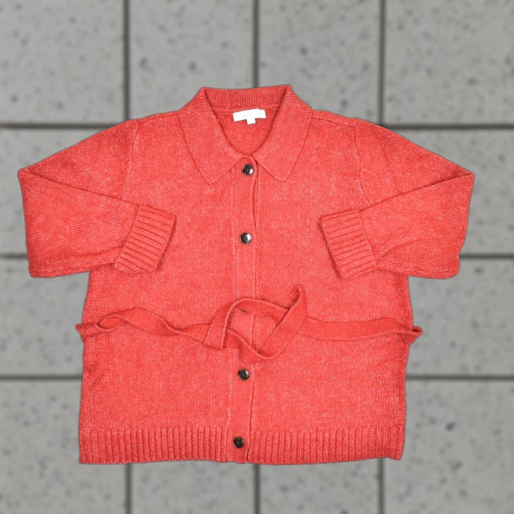 Loft Loft Women Button Cardigan Sweater Belted Solid Polyester Red 2XL Collared Jacket Regular Size Size XXL / US 16-18 / IT 52-54 - 1 Thumbnail