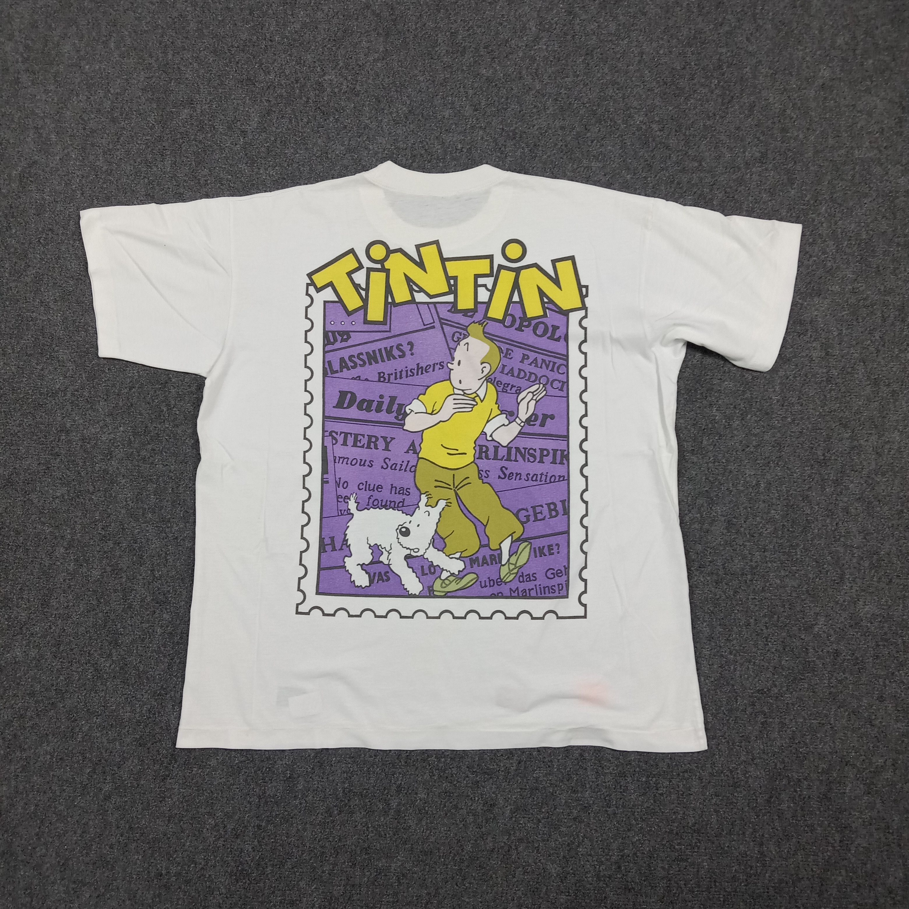 Vintage 90's Tintin American Cartoon Single Stitch Tshirt C294N75 Size US XL / EU 56 / 4 - 4 Thumbnail