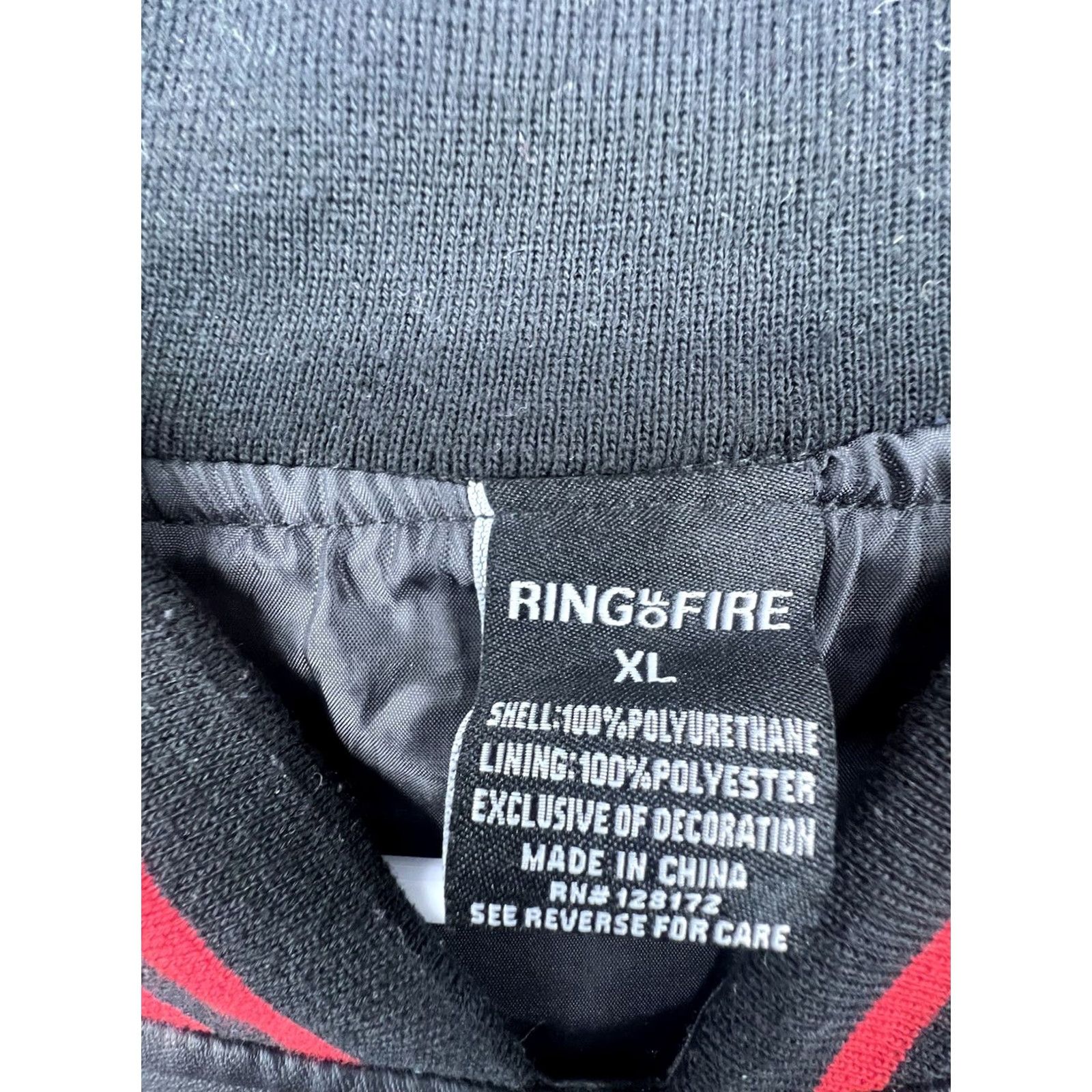 Ring Of Fire Ring Of Fire Jacket Men XL Black Faux Leather Varsity Snap Red Stripes 80s 90s Size US XL / EU 56 / 4 - 4 Thumbnail
