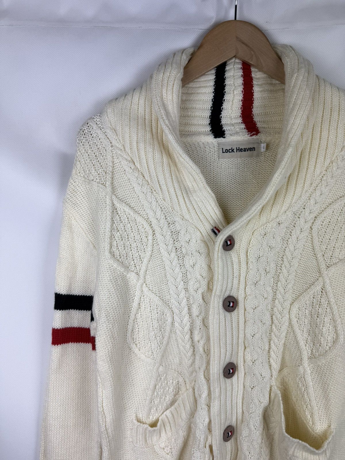 Japanese Brand Lock Heaven Japanese Cable Knit Shawl Cardigan Sweater Size US L / EU 52-54 / 3 - 4 Thumbnail