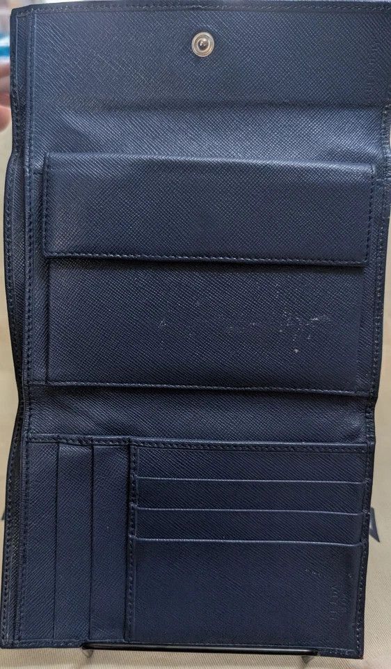 Prada Prada Safiano Leather compact wallet Navy Blue Tri-Fold Size ONE SIZE - 4 Thumbnail