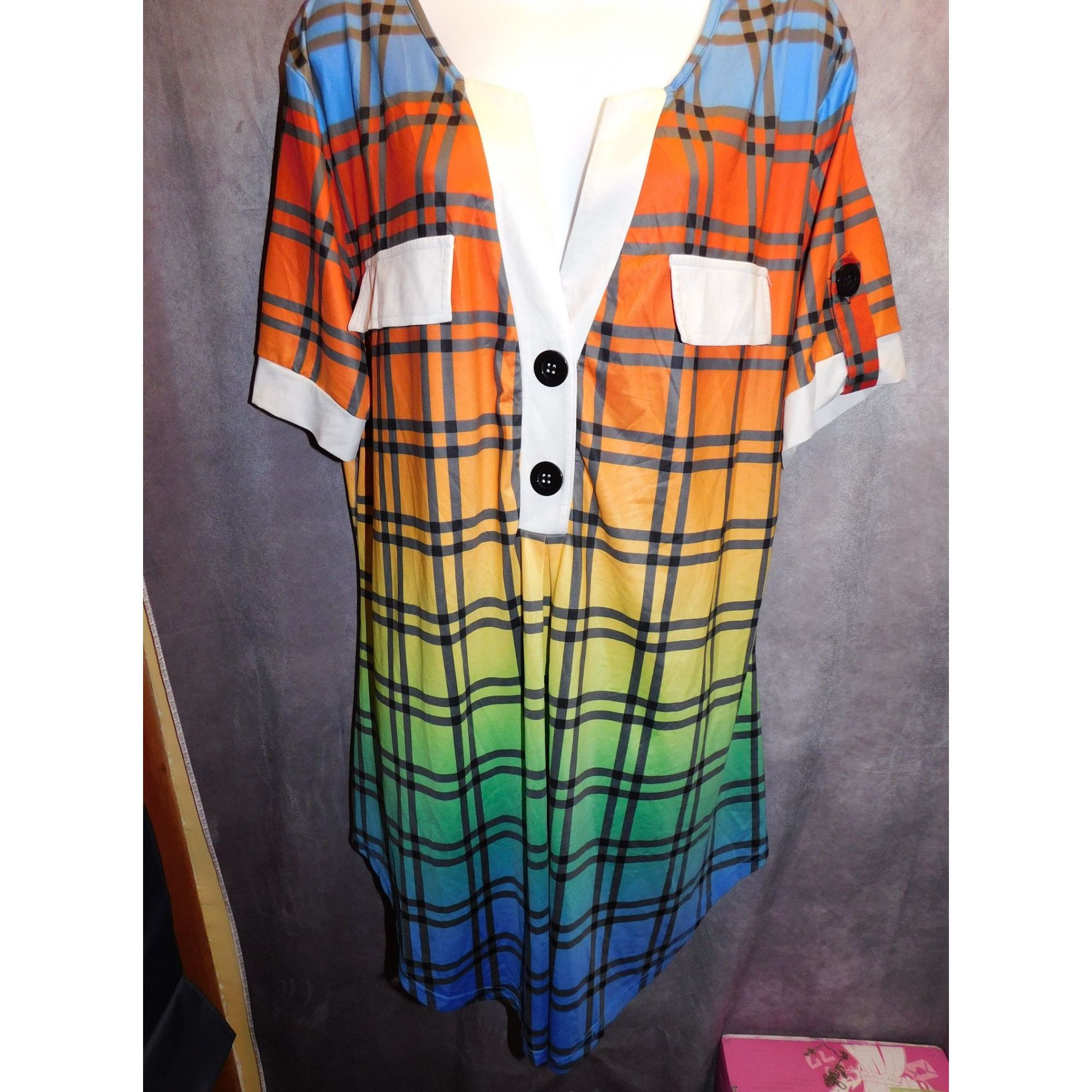 Other Casual Rainbow Gradient Plaid Lounge Shirt Size 3XL / US 20-22 - 6 Thumbnail