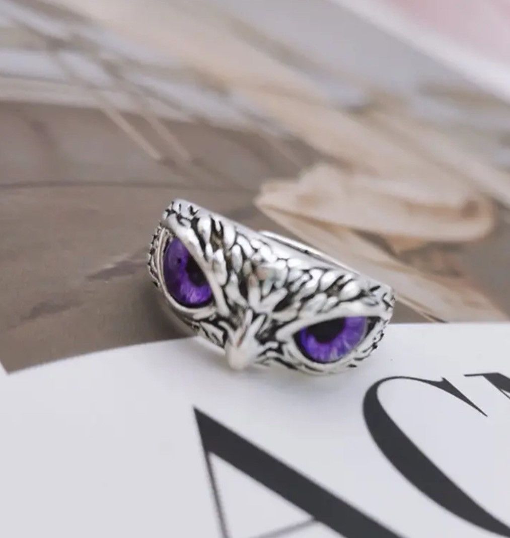 Jewelry Purple Owl Eye Adjustable Ring Size ONE SIZE - 3 Thumbnail