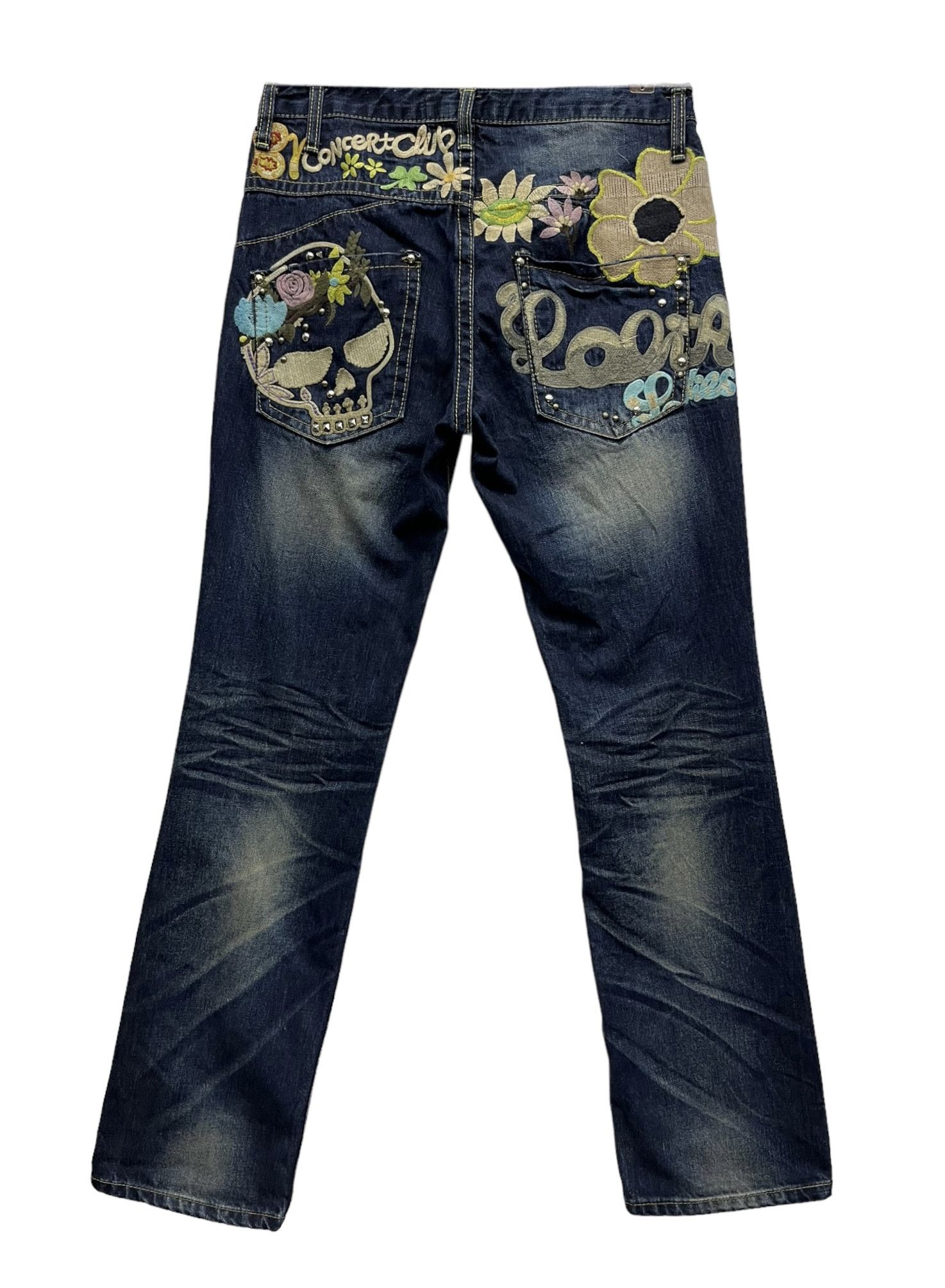Vintage 🔥Vtg LOLITA CONCEPT CLUB Embroidery Skulls & Flowers Denim Size US 30 / EU 46 - 6 Thumbnail
