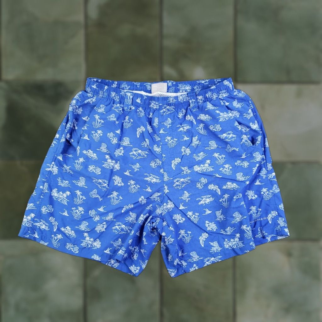 Vintage Columbia PFG Swim Trunks Mens Medium Blue Elastic Waist Lined Geometric Pockets Recreation Swim Bottoms M Blue Mens Size ONE SIZE - 1 Thumbnail