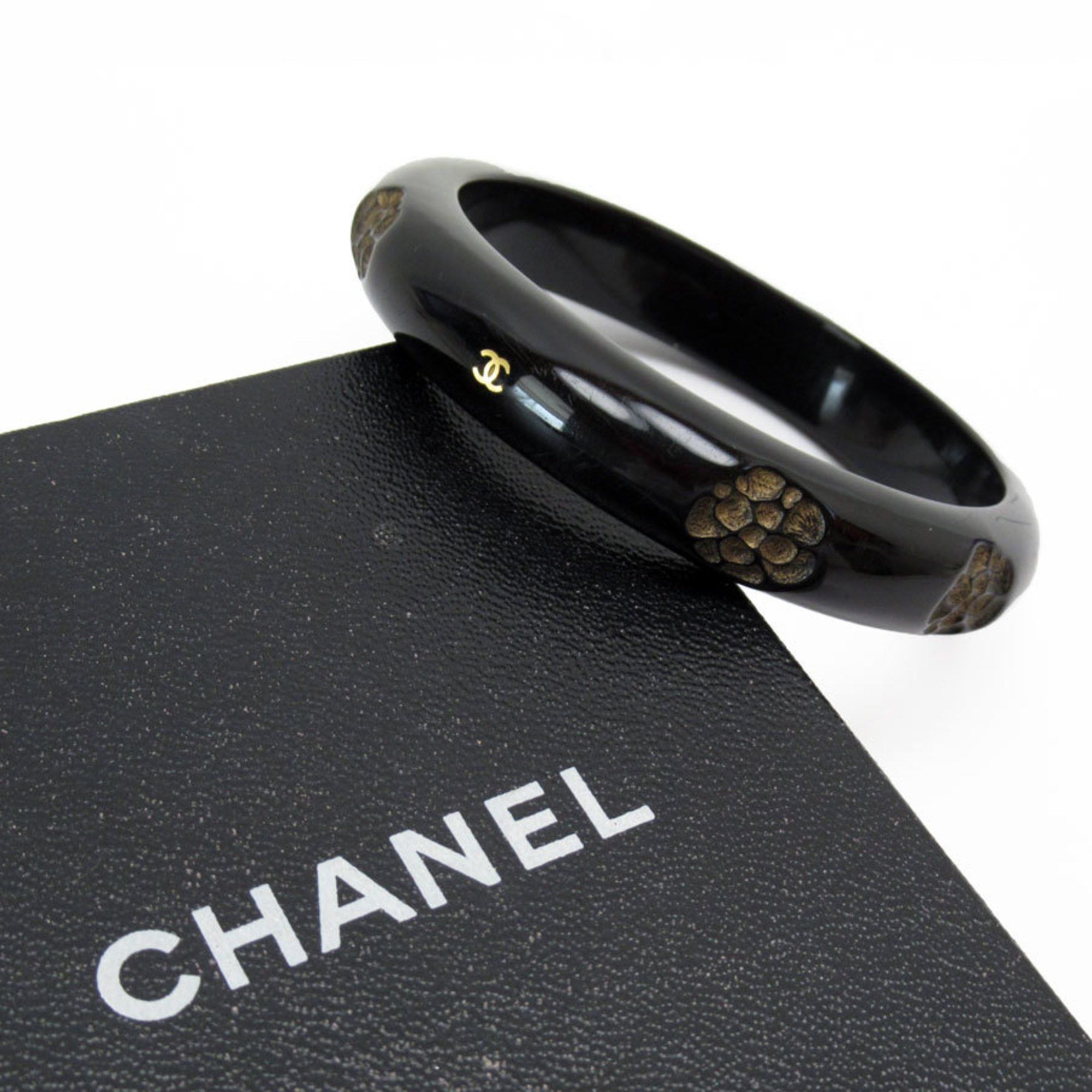 image of Chanel Bangle Bracelet Camellia Coco Mark Wood Black/beige Women's