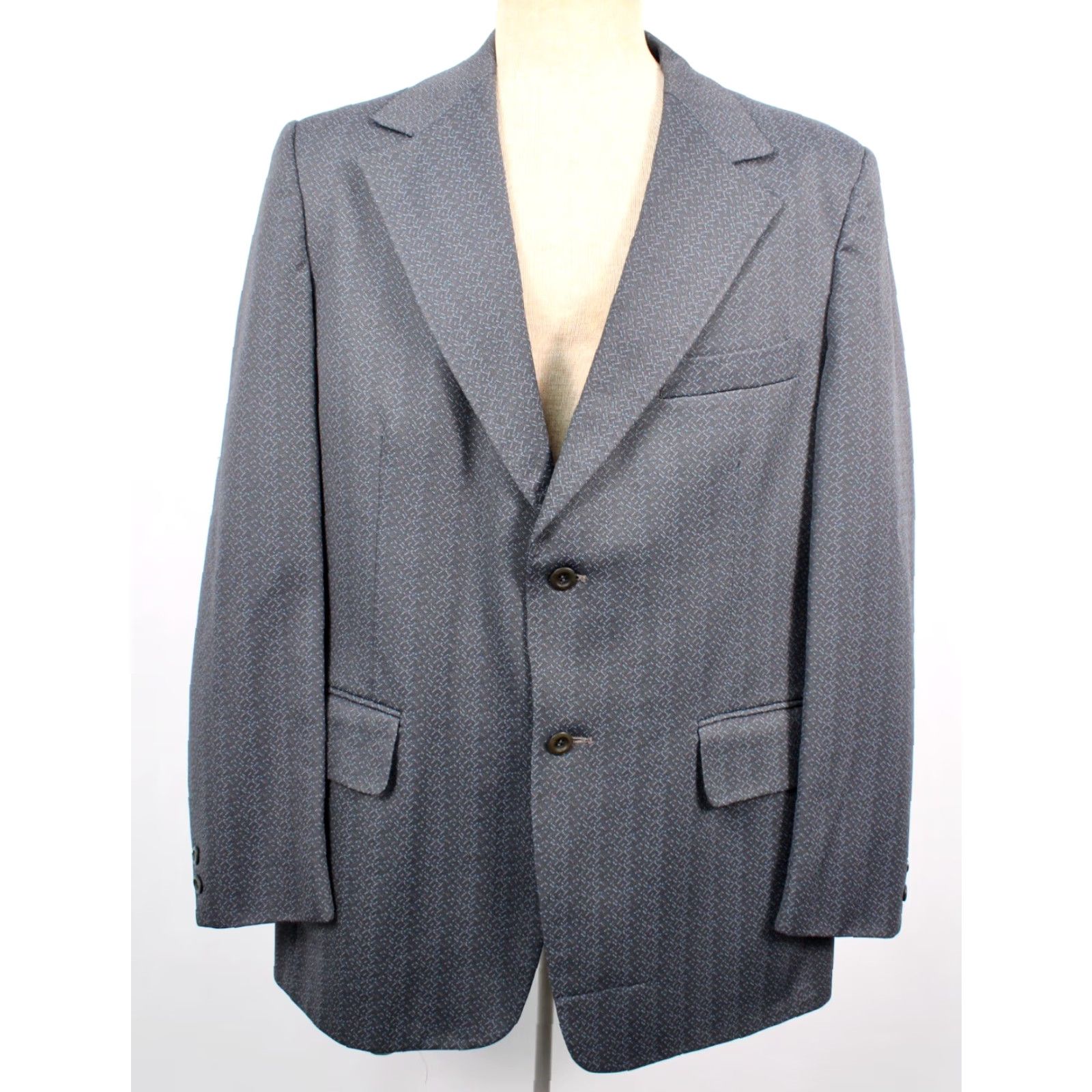 Vintage VINTAGE Mens VTG 70s 2 PC Dark Blue Flecked Leisure Suit Sz L 1970s Disco Polyester Size 42R - 3 Thumbnail