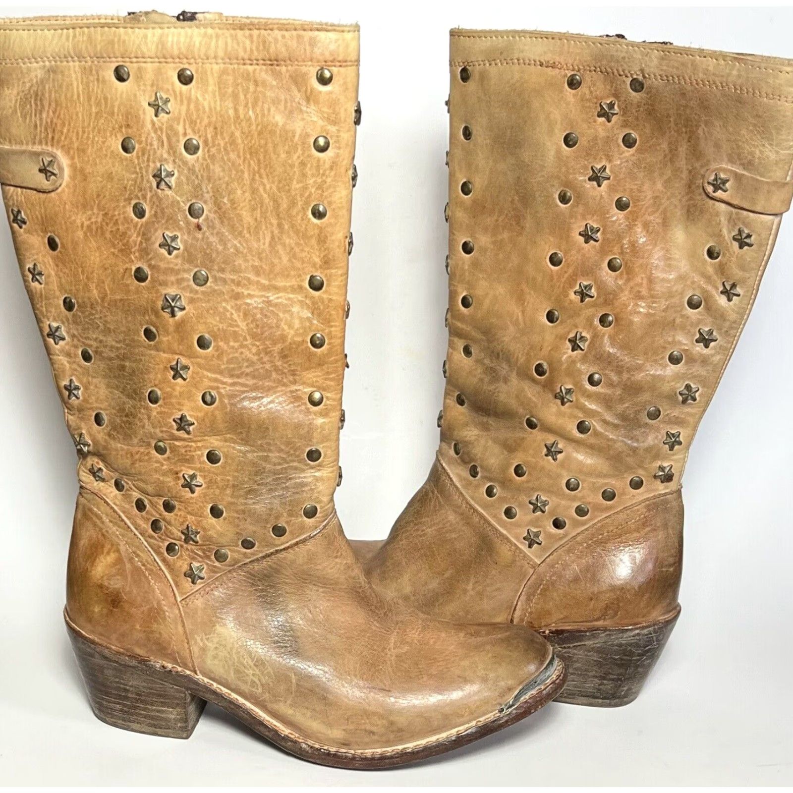 Bed Stu Bed Stü Cobbler Series Star Studded Leather Riding Boots Women 8.5 Brown Leather Buckle Zip Mid-Calf 80s 90s Biker Rocker Shoes Women Size US 9 / IT 39 - 2 Thumbnail