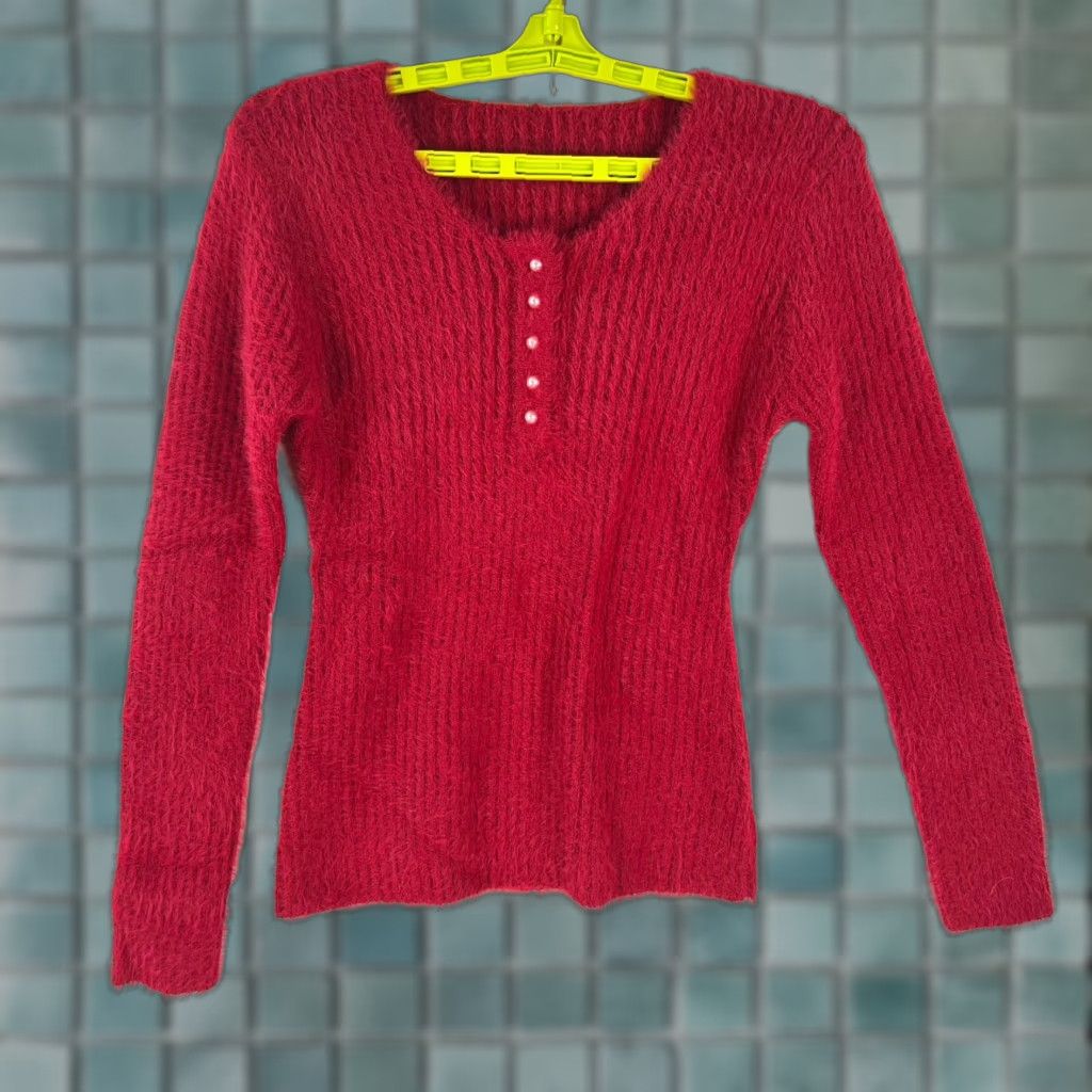 Vintage VINTAGE Women's Sweater Size L Red Heavy Knit Acrylic Nylon Pullover Fall Winter 90s Size L / US 10 / IT 46 - 1 Thumbnail