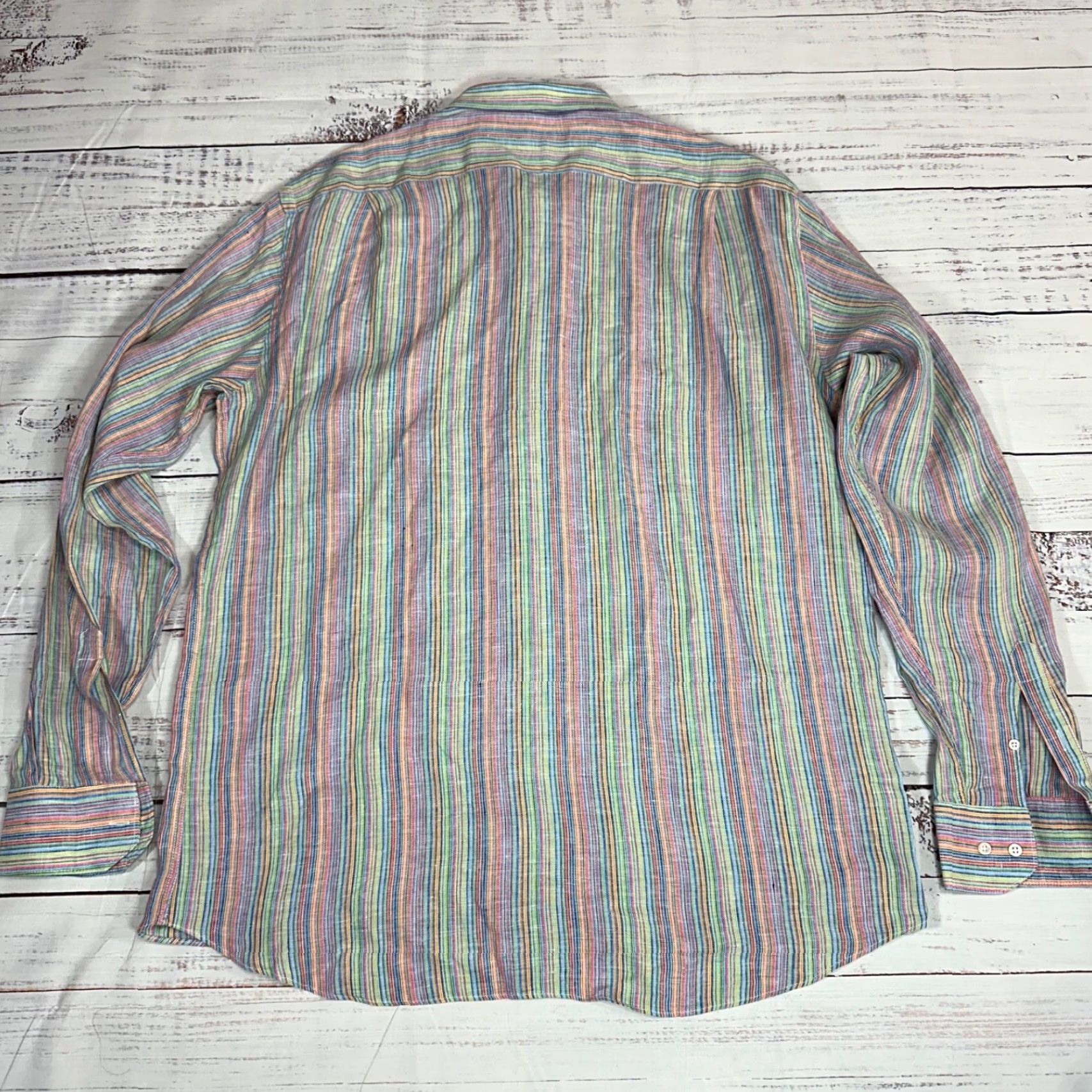 Vintage Ismeralda Shirt 2XL Blue Pink Stripe Linen Long Sleeve Button-Up Mens Size US XXL / EU 58 / 5 - 4 Thumbnail