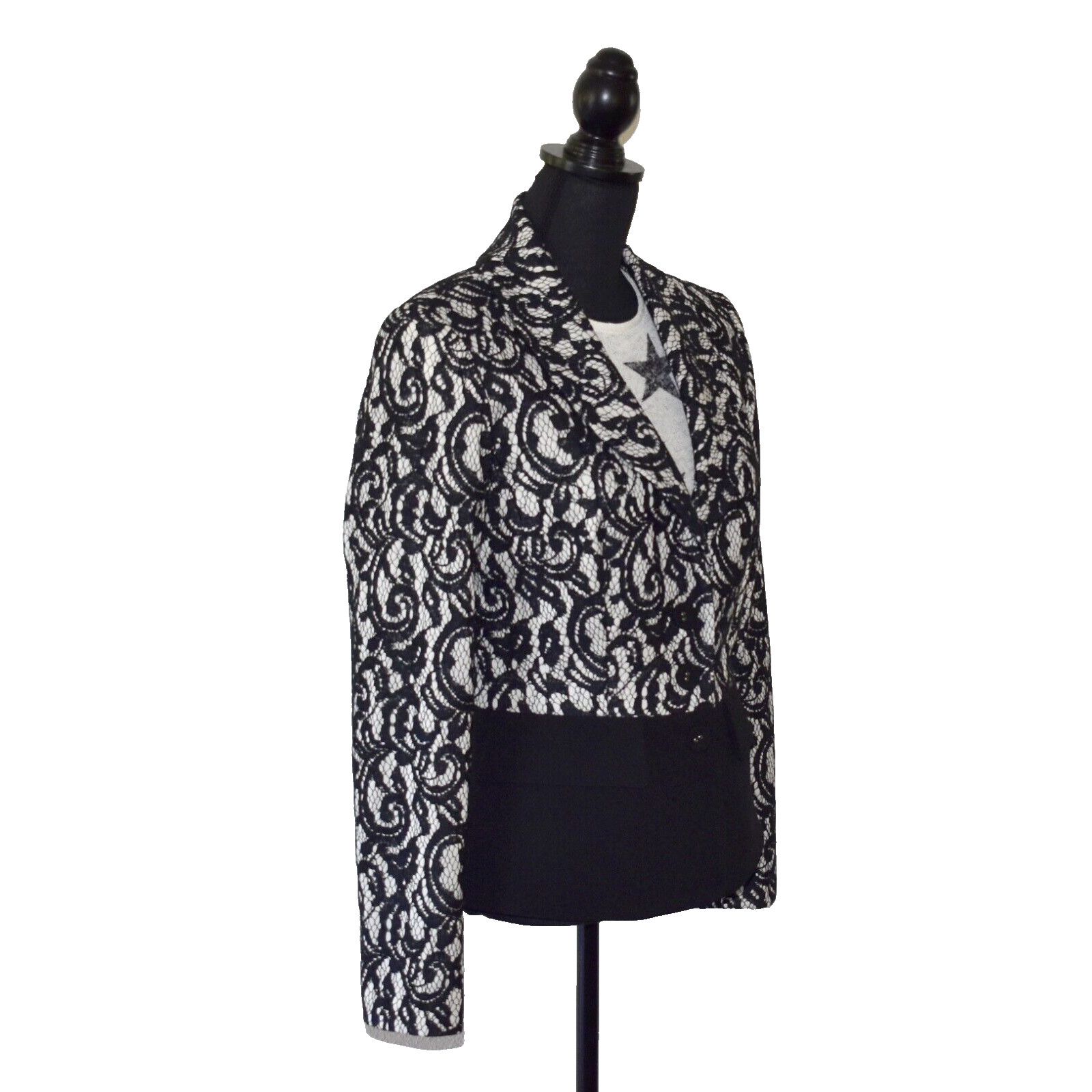 Alberto ALBERTO MAKALI Black White Paisley Lace Pattern Blazer US 8 Size M / US 6-8 / IT 42-44 - 2 Thumbnail