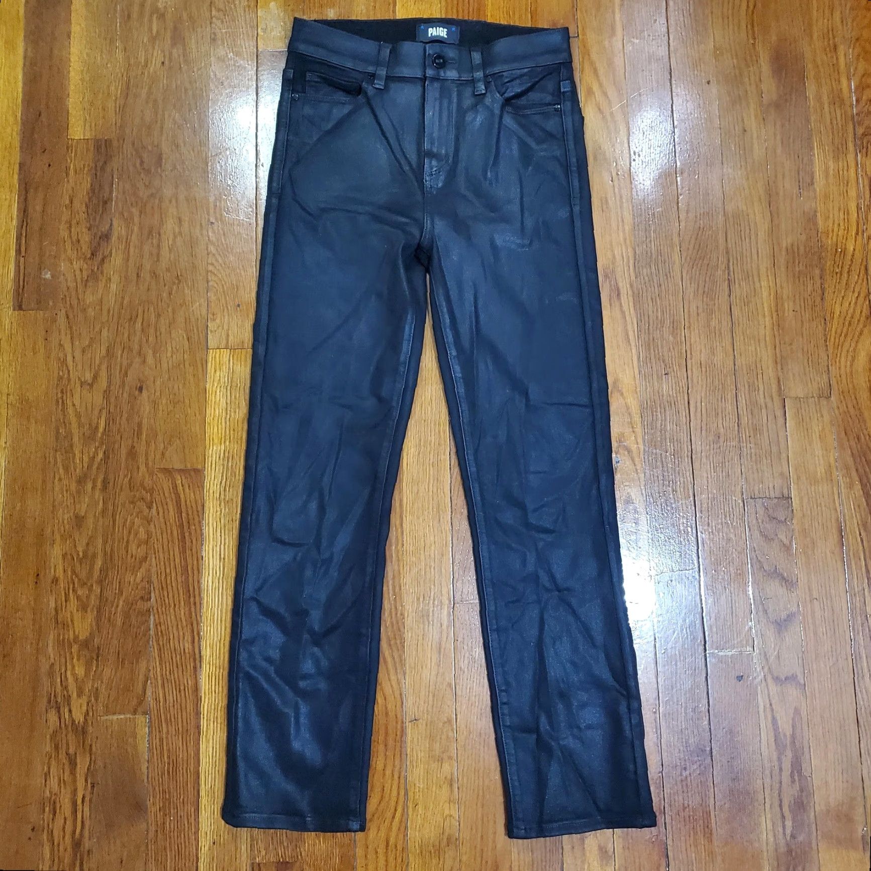 Paige Paige Womens Jeans 26 Black Cindy Coated High Rise Straight Leg Faux Leather Denim Zip Pockets Stretch Vintage: No Mens Womens Size 26" / US 2 / IT 38 - 5 Thumbnail