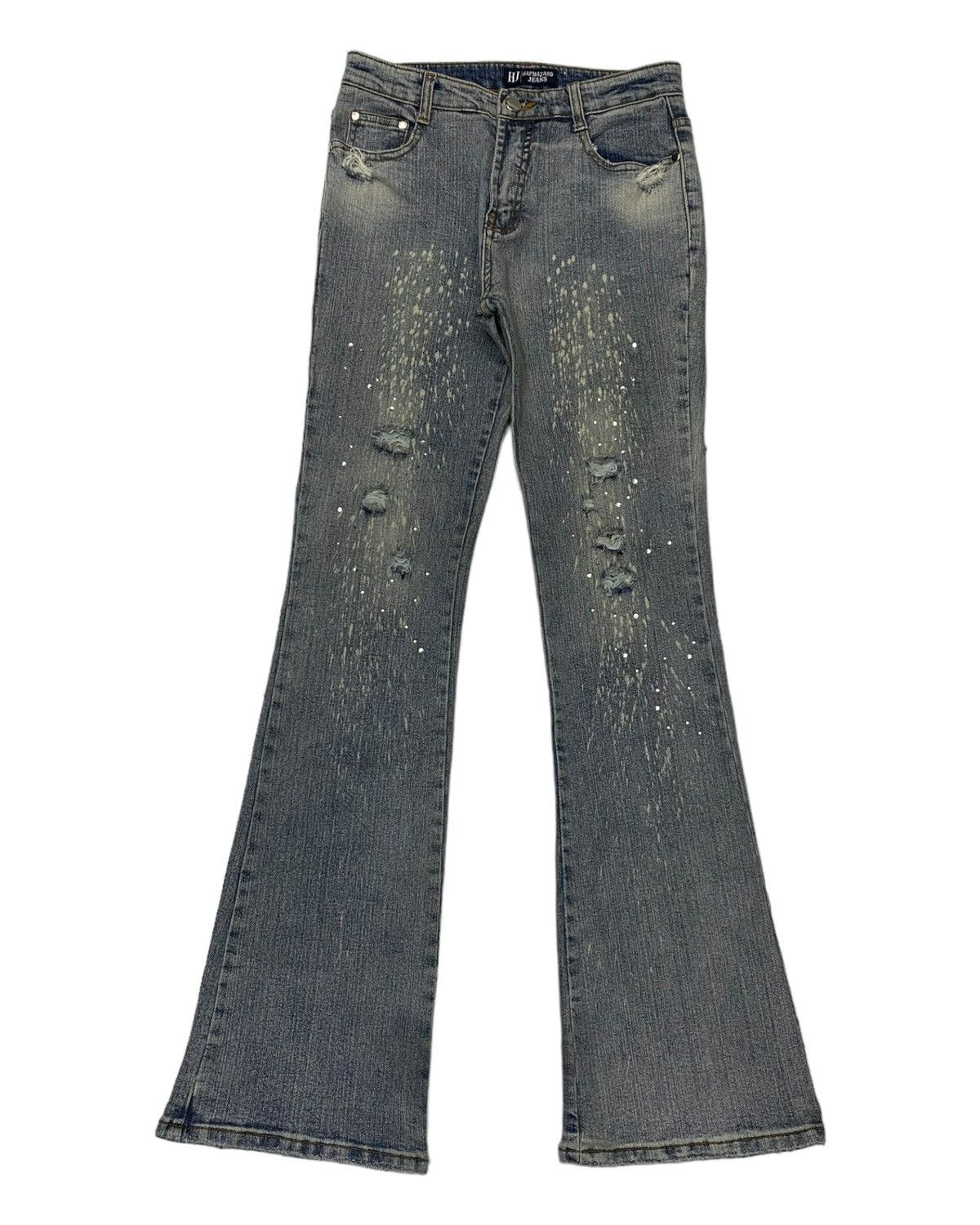 image of Archival Clothing x If Six Was Nine Flare Jeans Haphazard Distressed Denim Bootcut Jeans in Blue, W