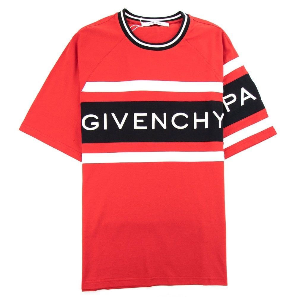 image of Givenchy O1Srvl11E0524 Logo T-Shirts In Black & Red in Black/Red, Men's (Size Large)