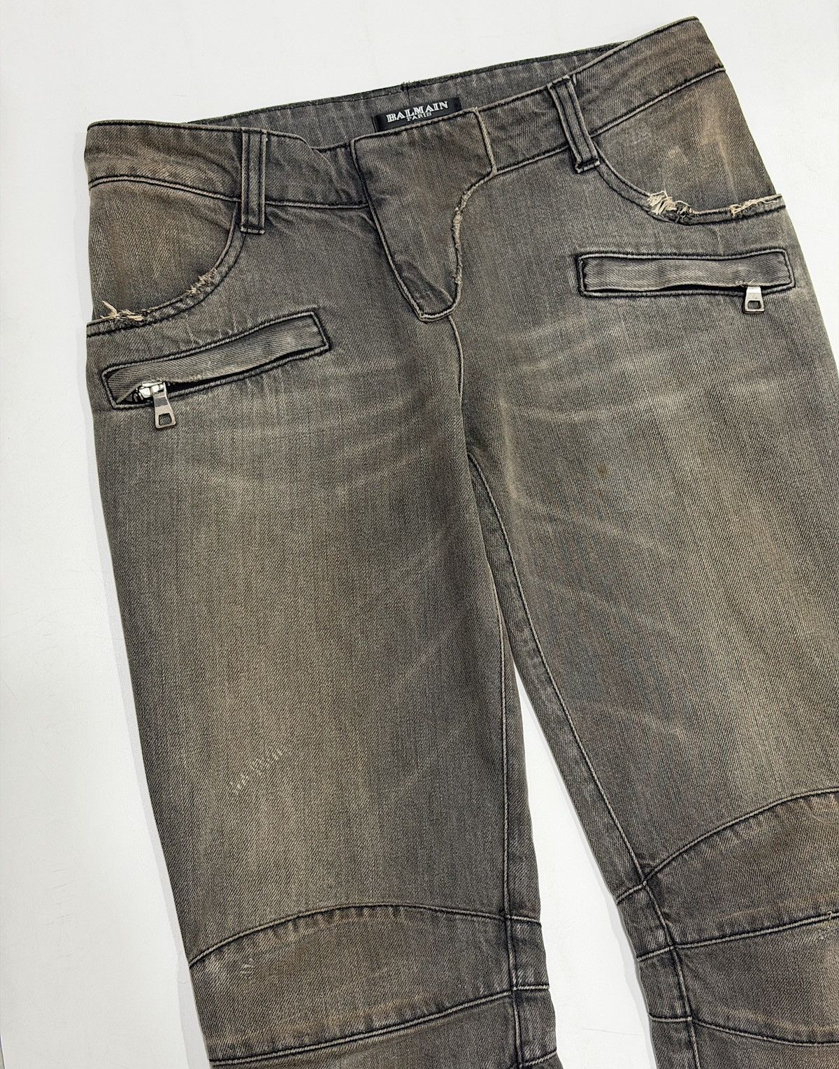 Balmain BALMAIN Decarnin SS 2010 Oil Stained Runway Biker Zip Jeans Size US 28 / EU 44 - 8 Thumbnail