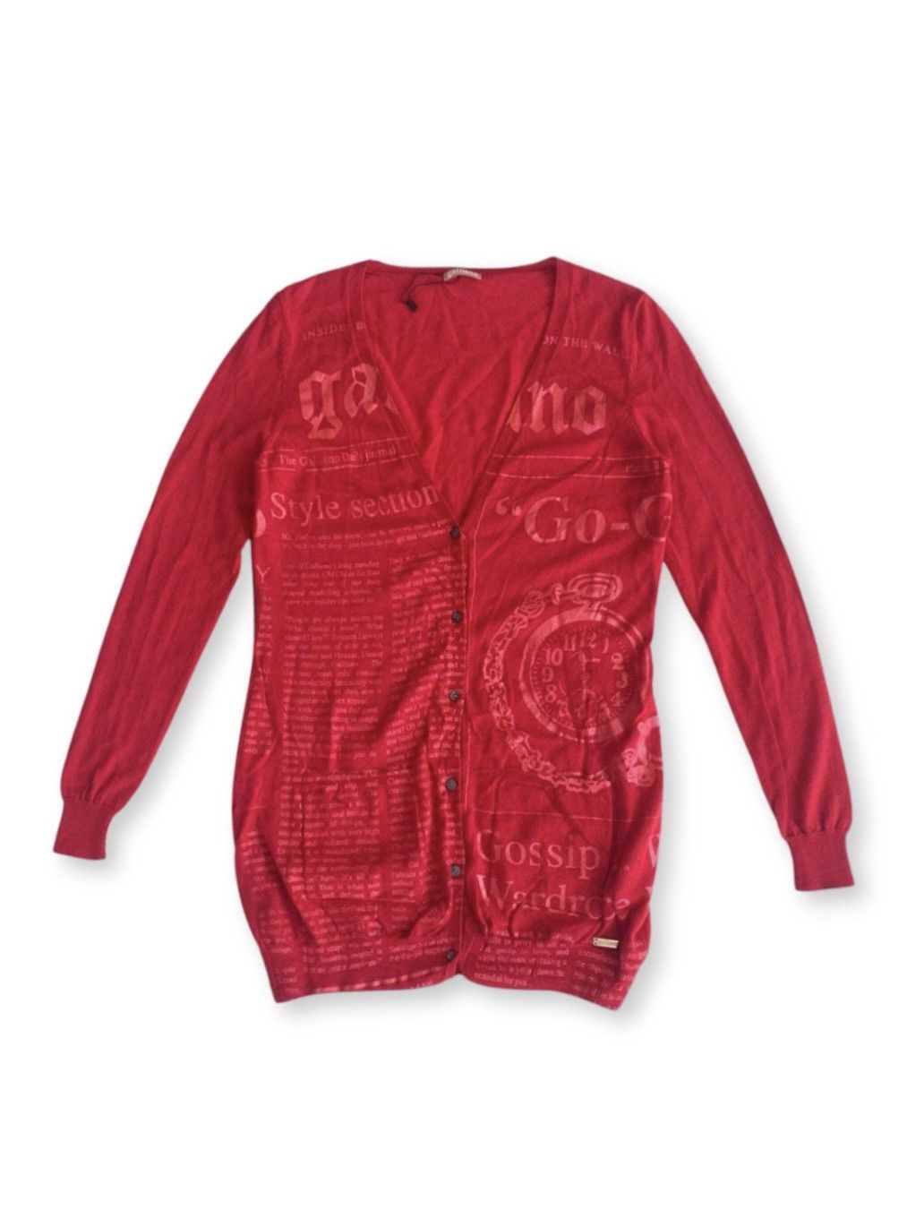 John Galliano John Galliano Red Cardigan Newspaper Print Provocateur Size S / US 4 / IT 40 - 1 Thumbnail