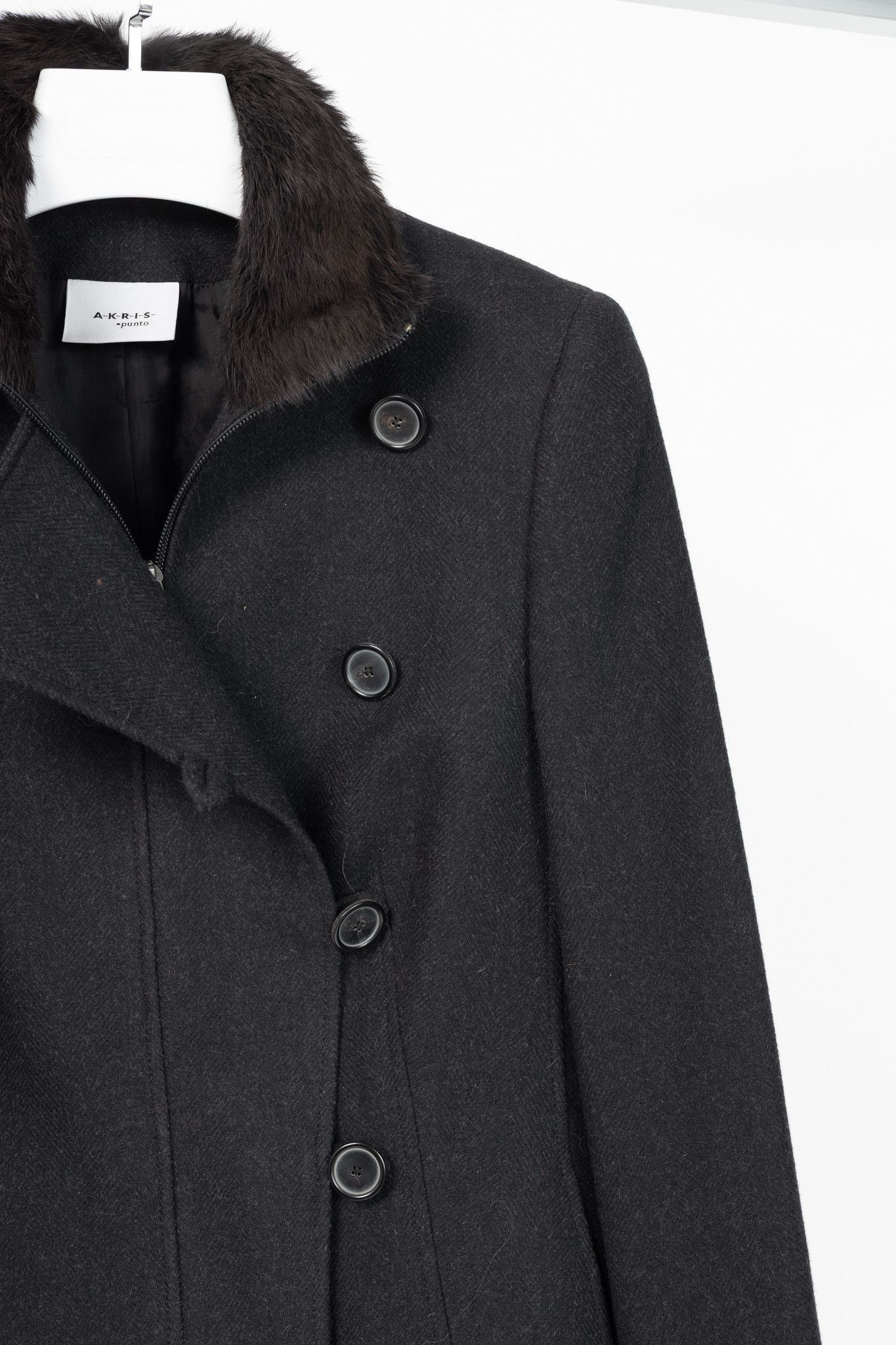 Akris Akris Punto Wool Herringbone-Flannel Fur-Collar Jacket Size L / US 10 / IT 46 - 5 Thumbnail