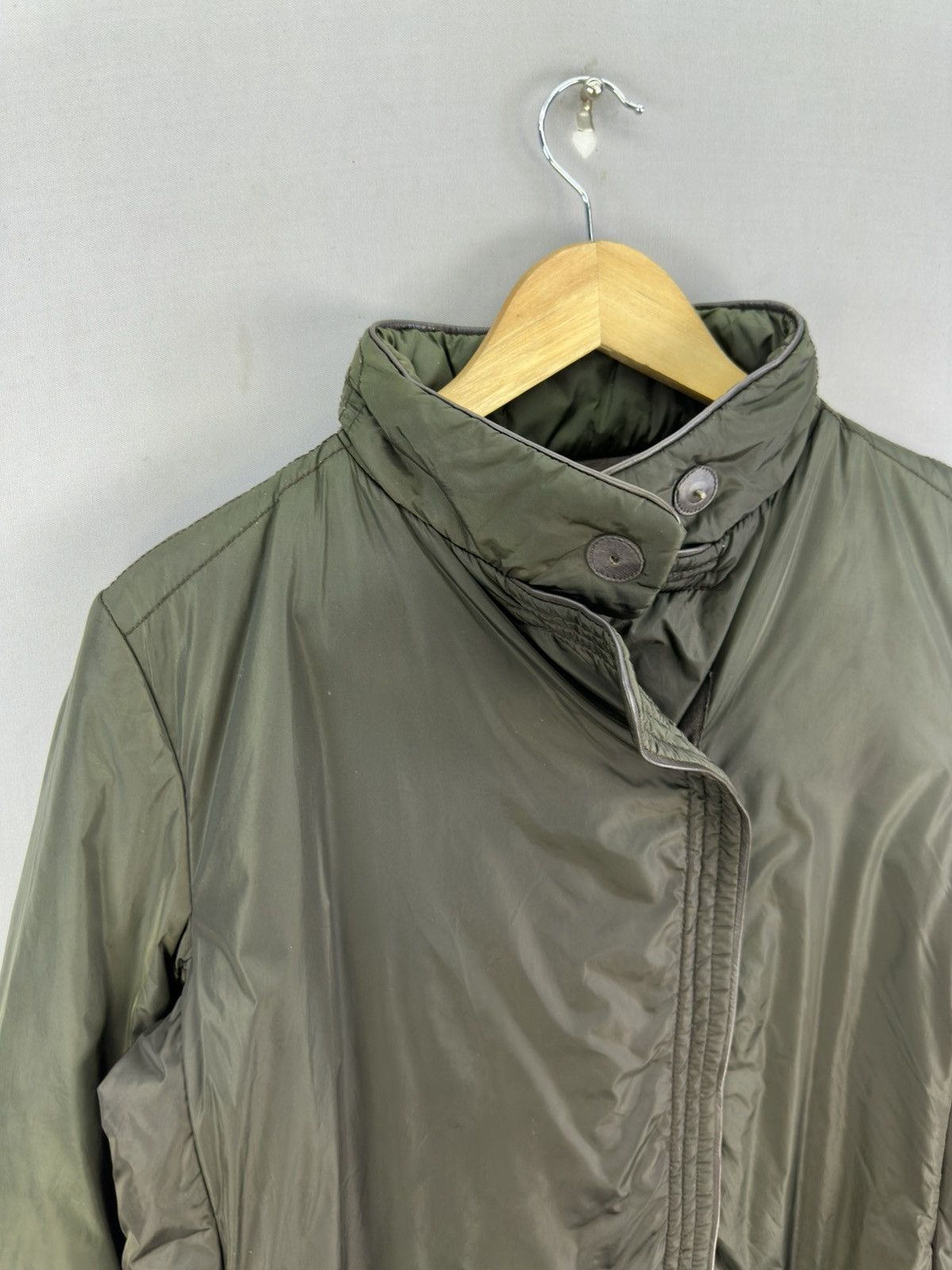 Japanese Brand Genny Olive Green Nylon Long Jacket Size L / US 10 / IT 46 - 2 Thumbnail