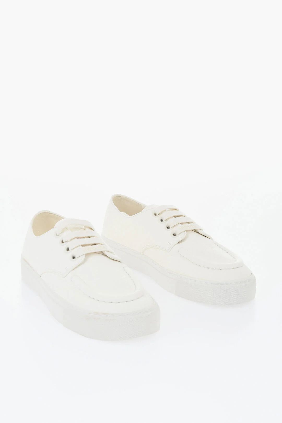 Prada og1mm0426 Hammered Leather Lace-Up Sneakers in White Size US 7 / EU 40 - 2 Thumbnail