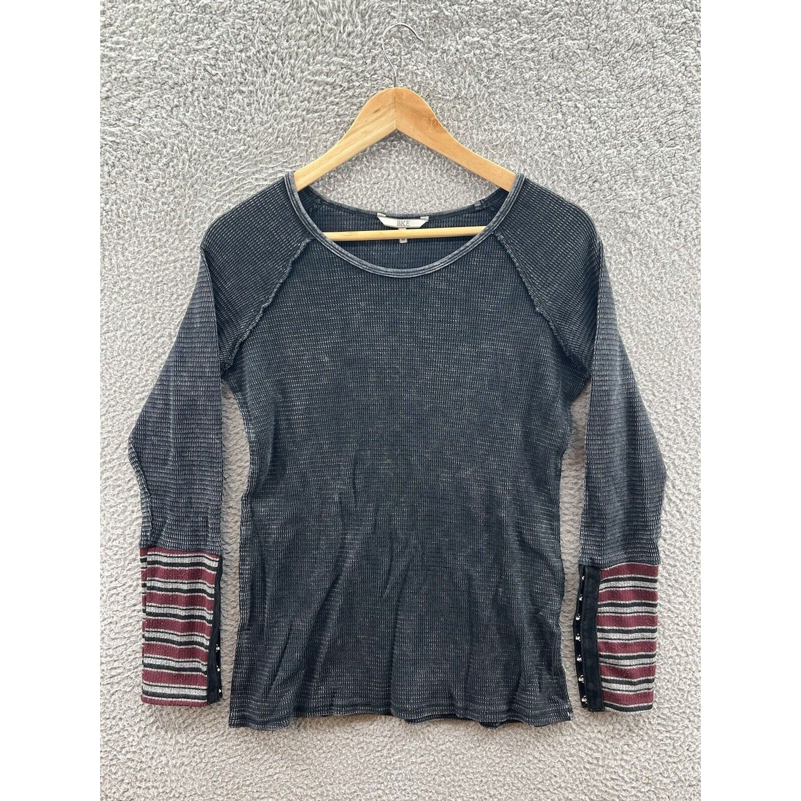 BKE BKE Thermal Top Sz. Medium Gray Contrast Sleeve Cuff Striped Size M / US 6-8 / IT 42-44 - 1 Thumbnail
