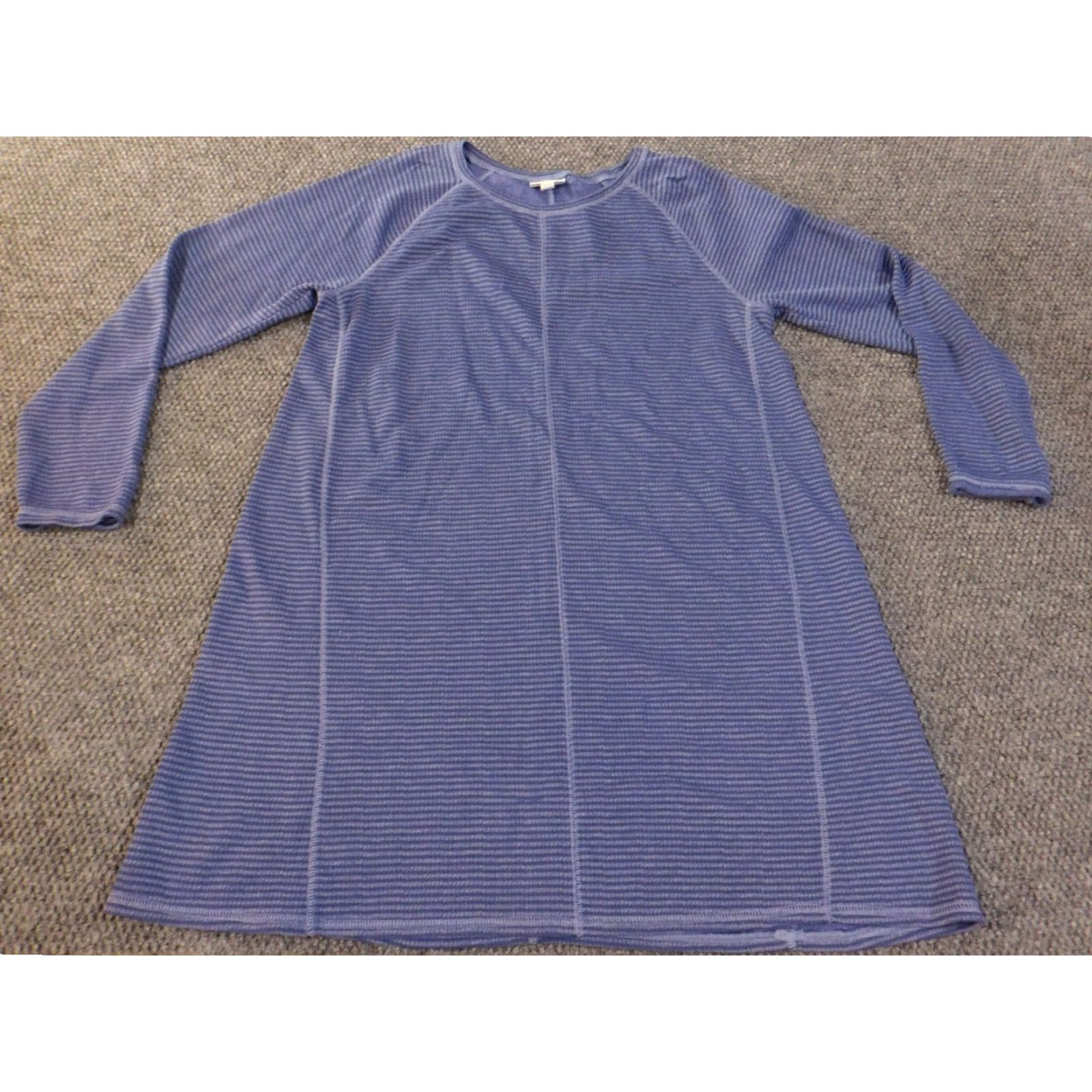J. Jill J. Jill Dress Womens L Purple Striped Knee Length A-Line Stretch Cotton Polyester Casual Cap Sleeve Long Sleeve Rounded Neck Pullover Button Size L / US 10 / IT 46 - 2 Thumbnail