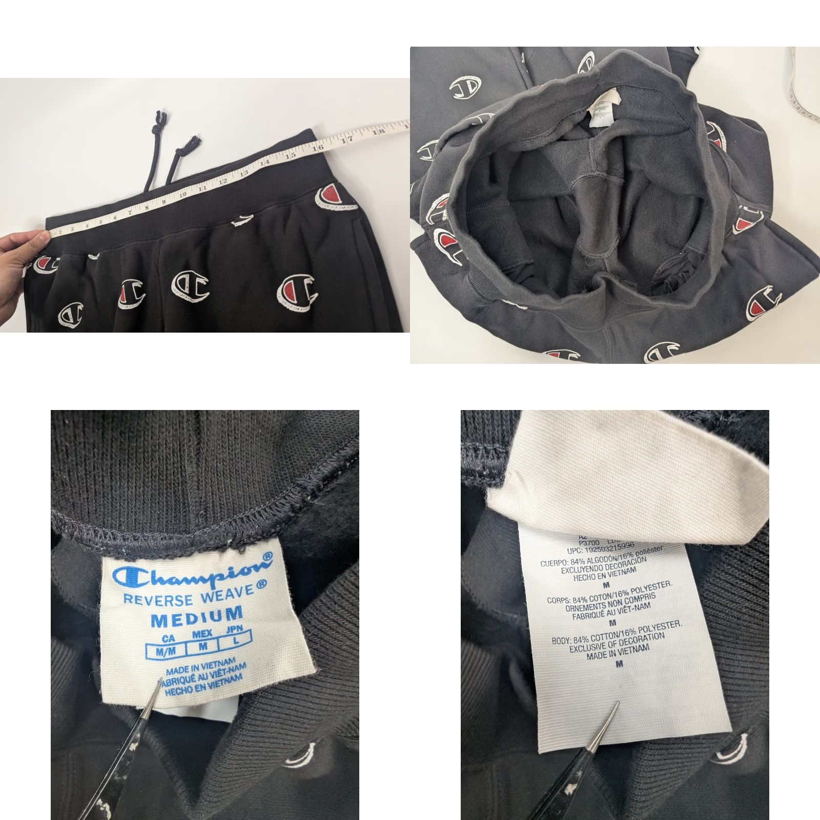 Champion VINTAGE Champion Jogger Pants Mens M Black All Over Print Sweatpants Regular Fit Size US 31 - 8 Thumbnail