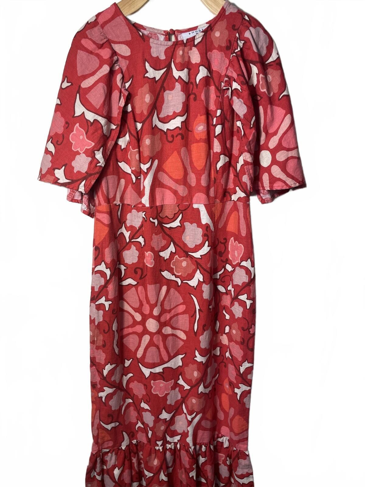 Roberto Cavalli Rhode Women's Zinnia Floral Bell Sleeve Linen Dress Sz 6 EUC Size M / US 6-8 / IT 42-44 - 5 Thumbnail