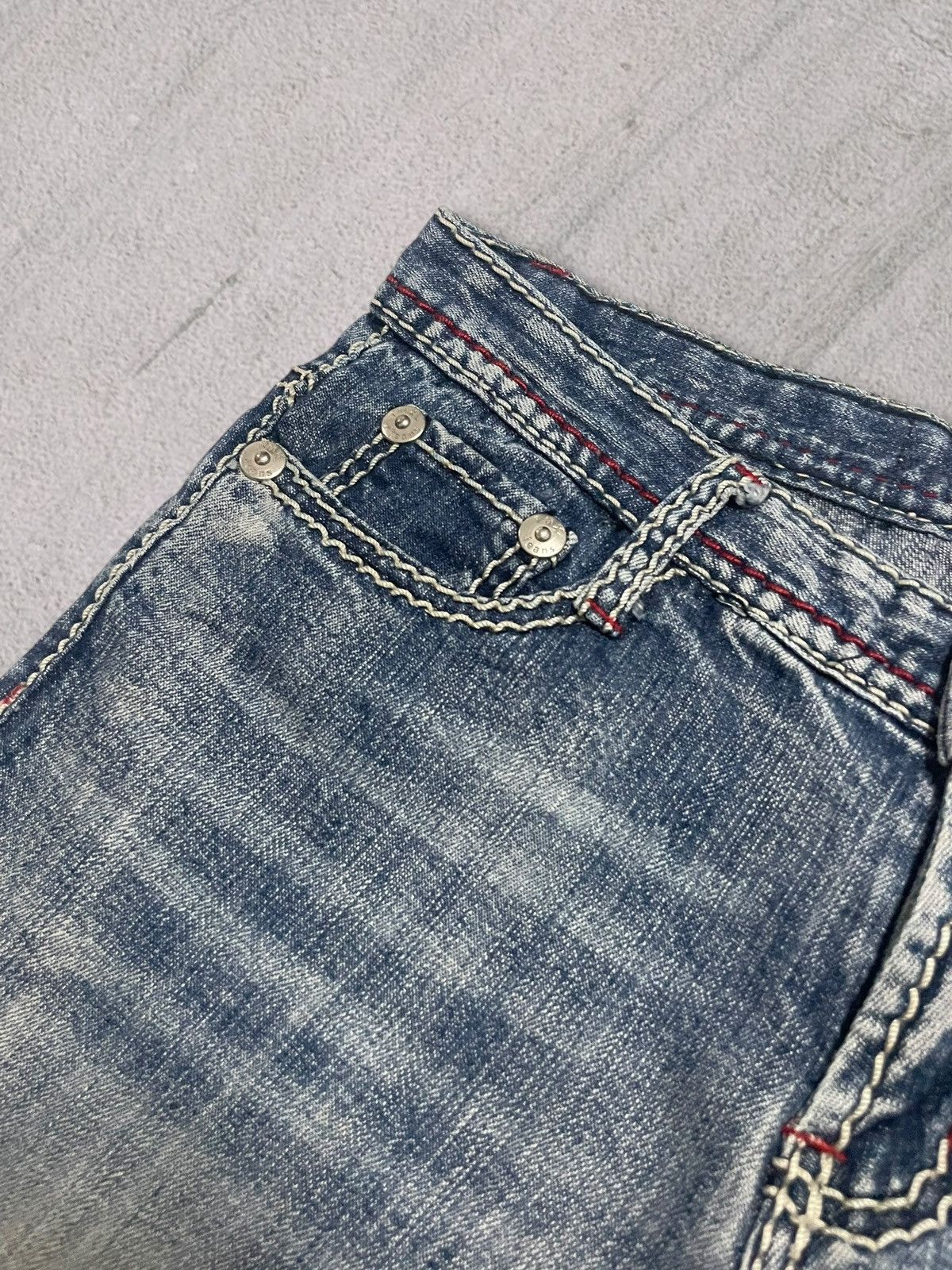 Japanese Brand Vintage Y2K Womenswear Bold Stitch Blue Wash Bootcut Jeans Size 29" - 8 Thumbnail