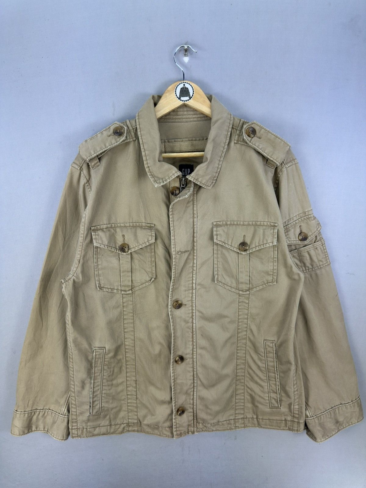 Gap Vintage Y2K Gap Khaki Utility Tactical Jacket Size US XL / EU 56 / 4 - 1 Thumbnail