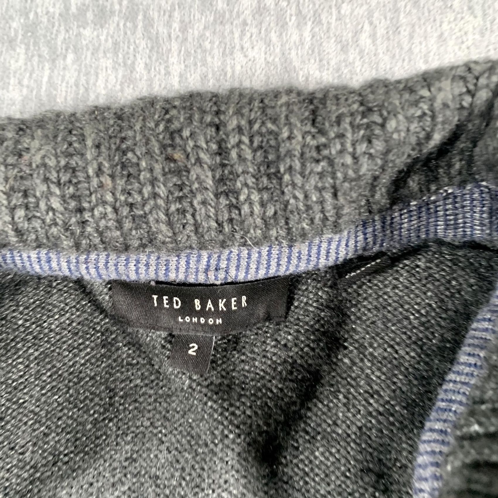Ted Baker Ted Baker Sweater Mens Medium Gray Wool Blend Shawl Collar Elbow Patch Pullover Size US S / EU 44-46 / 1 - 4 Thumbnail