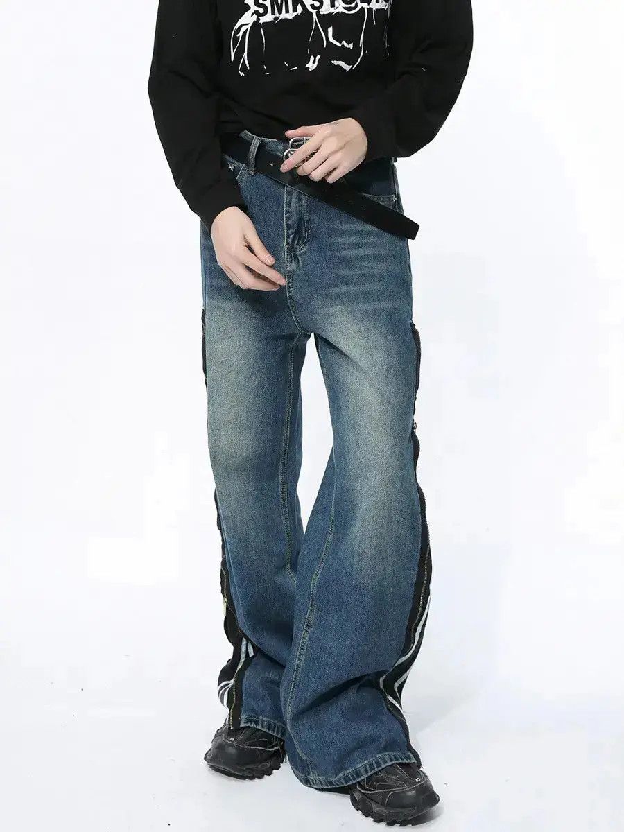 Japanese Brand Retro loose patchwork zipper jeans Size US 32 / EU 48 - 3 Thumbnail