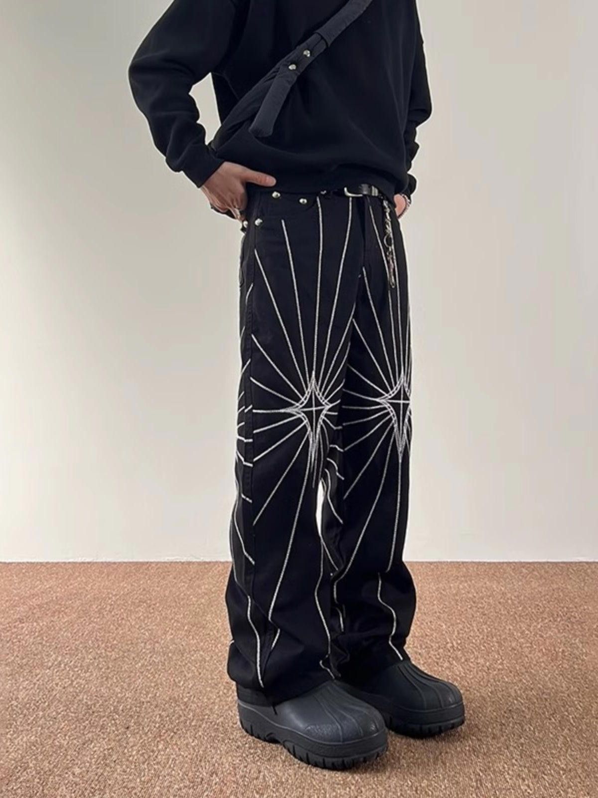 Vintage Starburst Embroidered Wide Leg Jeans Size US 32 / EU 48 - 2 Thumbnail