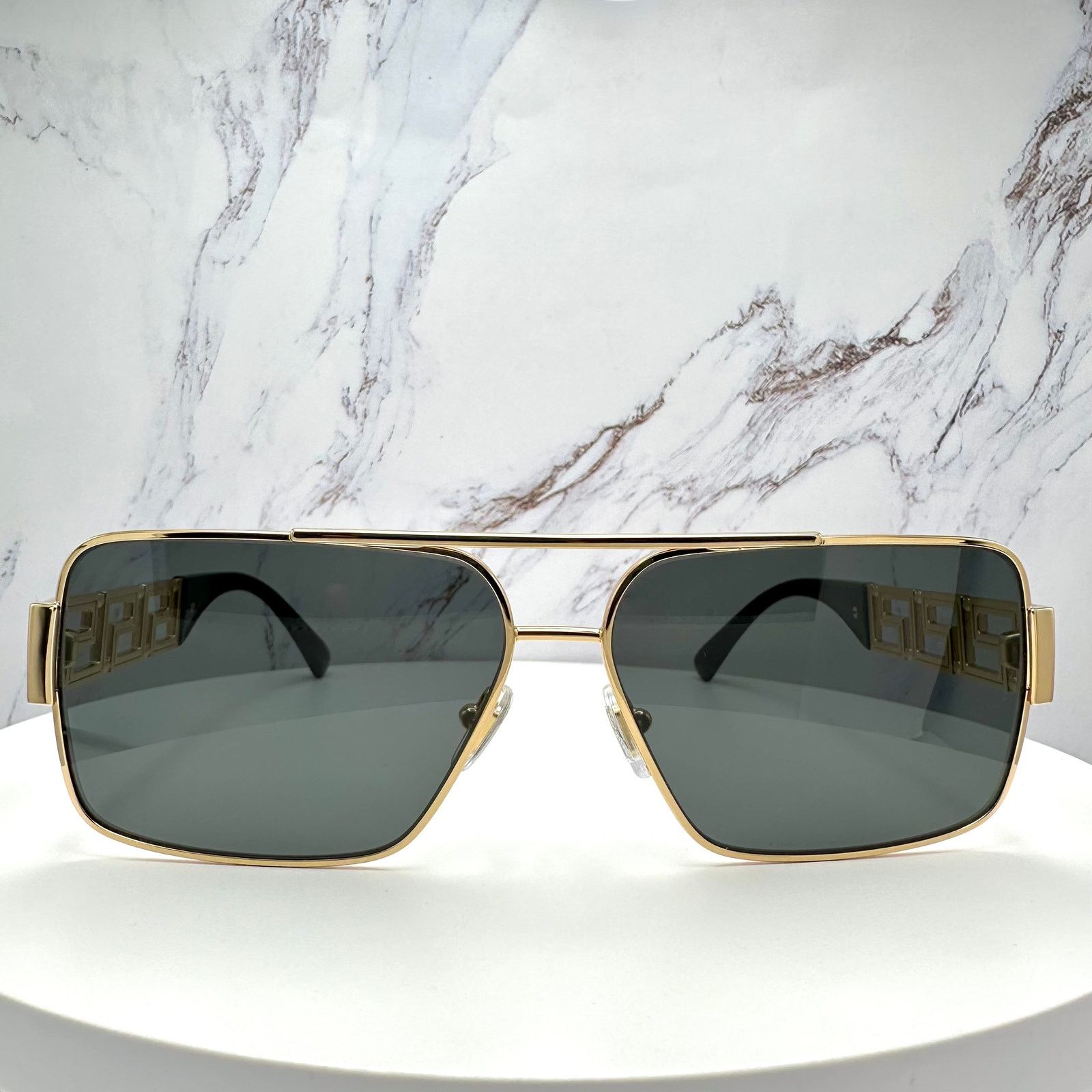 Versace New VERSACE Sunglasses Gold Metal Greca Logo Rectangle Black Size ONE SIZE - 18 Thumbnail
