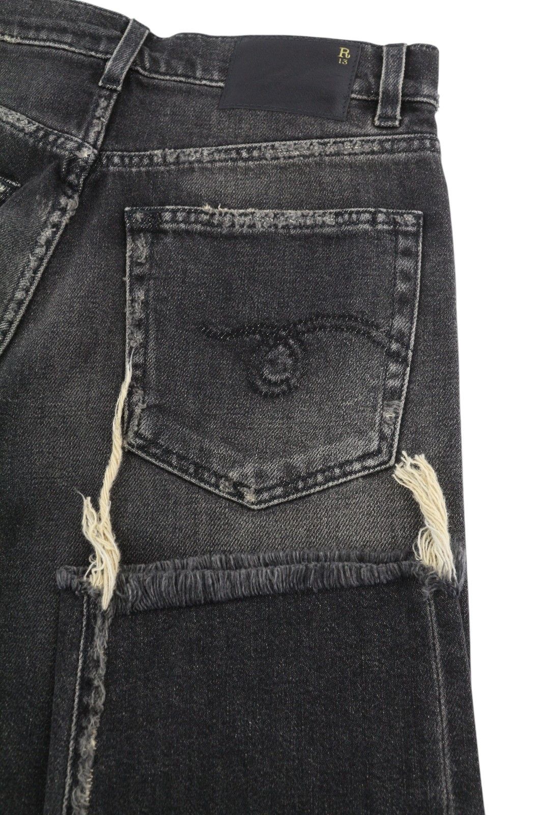 R13 BOYFRIEND 24 Abbey Black Faded Distress Jeans 86202 Size 24" / US 00 / IT 34 - 5 Thumbnail