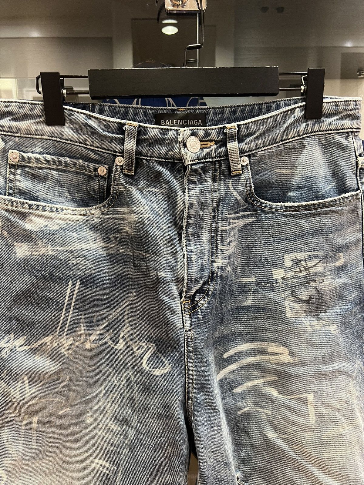 Balenciaga graffiti skater distressed denim shorts