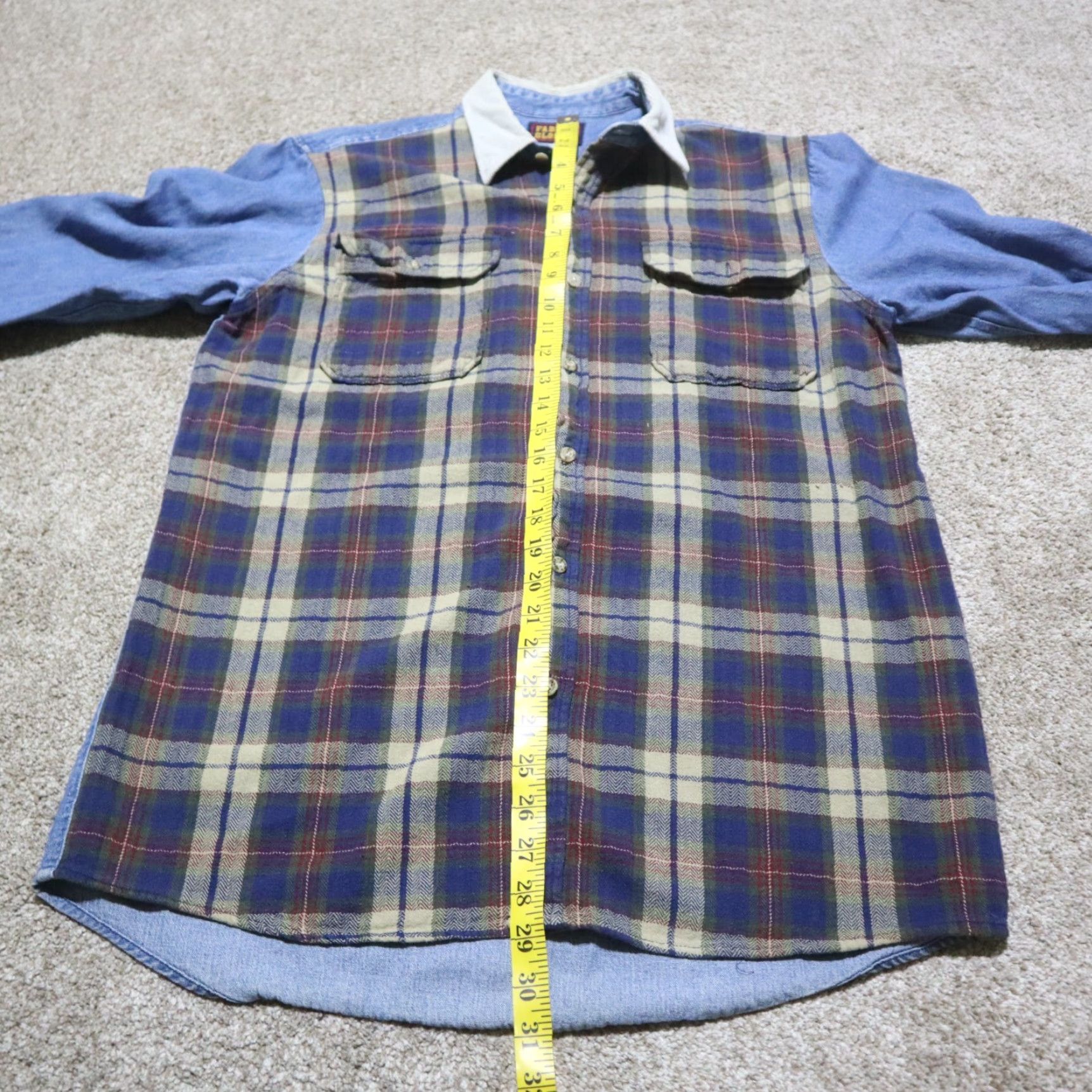 Faded Glory VINTAGE Faded Glory Shirt Denim Blue Plaid Pocket Long Sleeve Men's Size M Size US M / EU 48-50 / 2 - 6 Thumbnail
