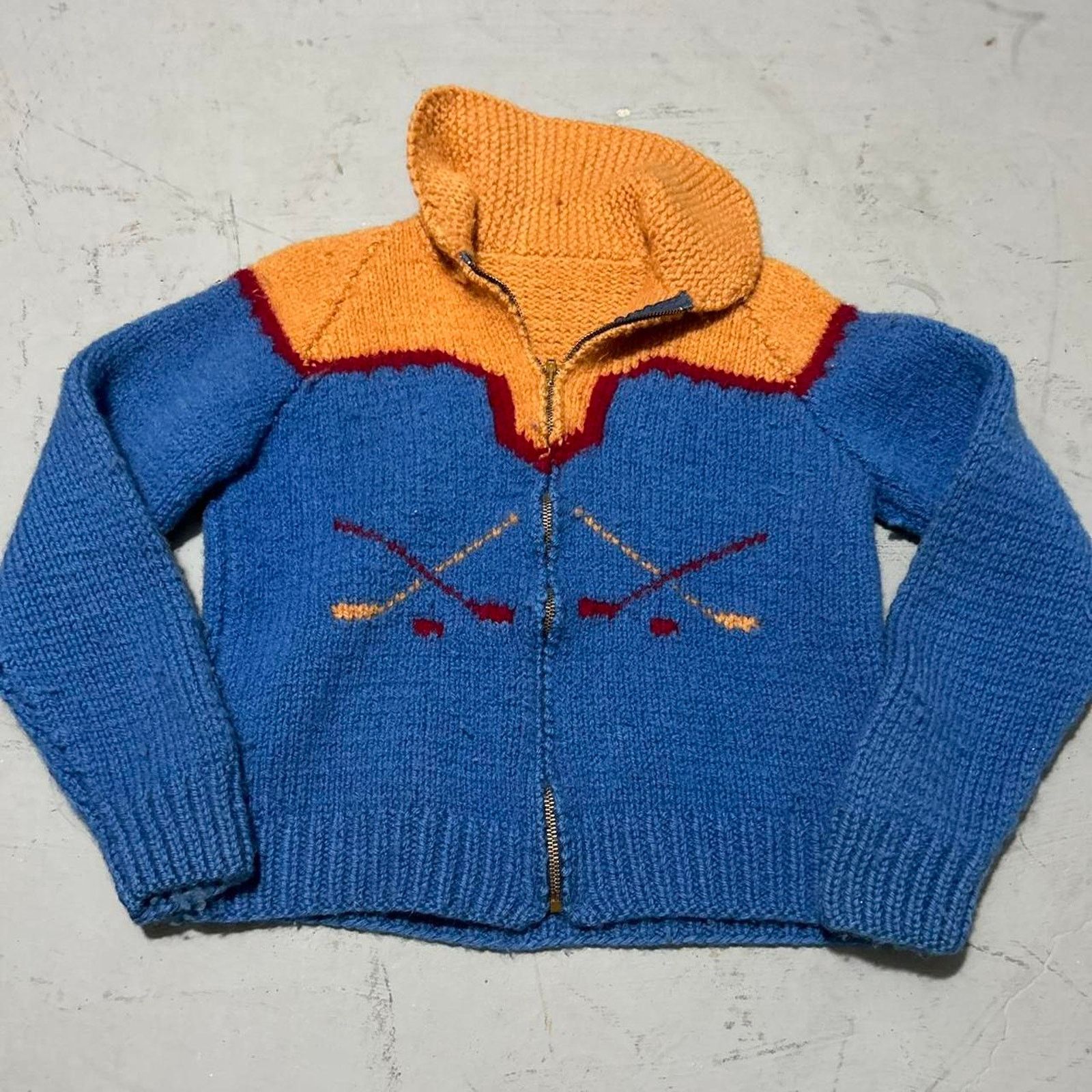 Other Rare 70s Vintage Zip Up Blue and Orange Knit Hockey Sweater Size US M / EU 48-50 / 2 - 2 Thumbnail