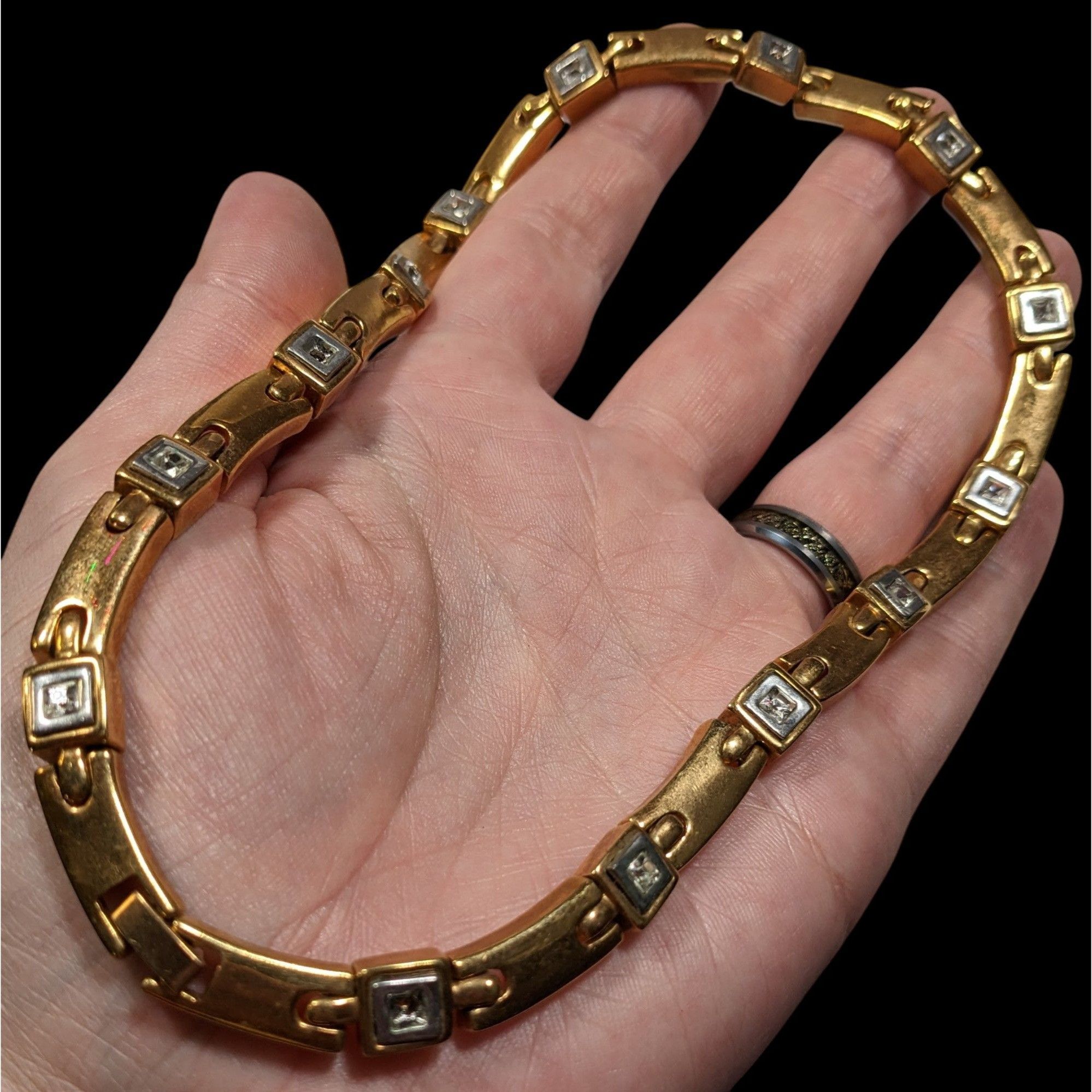 Other Vintage Elegant Stylized Link Chain Necklace With Rhinestone Size ONE SIZE - 4 Thumbnail