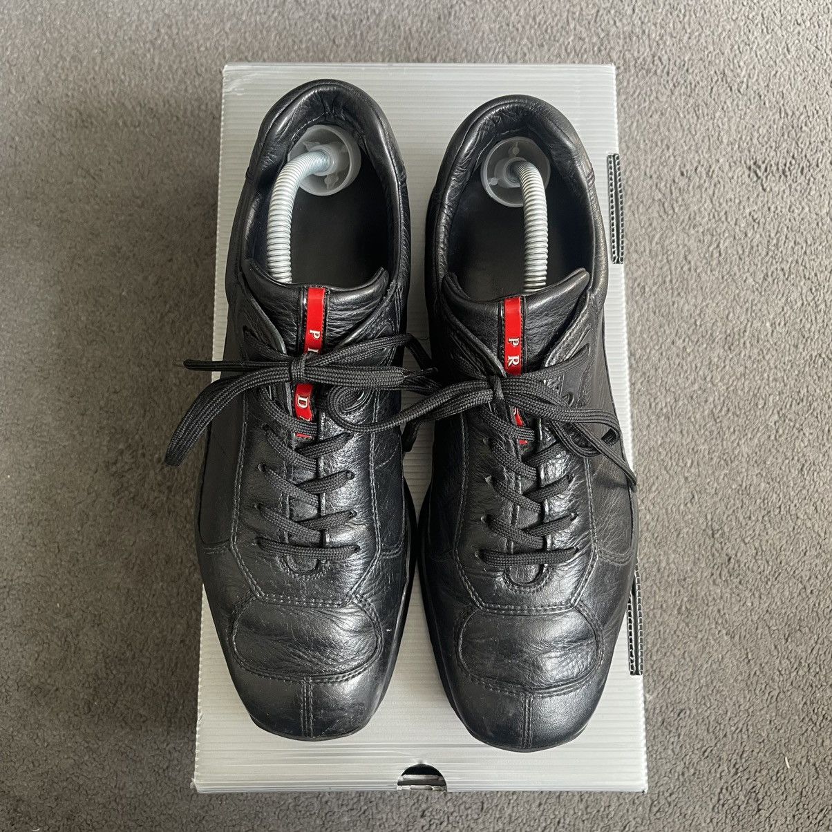 Prada Vintage 00s Prada Black Leather Trainers Shoes Americas Cup Size US 9 / EU 42 - 4 Thumbnail