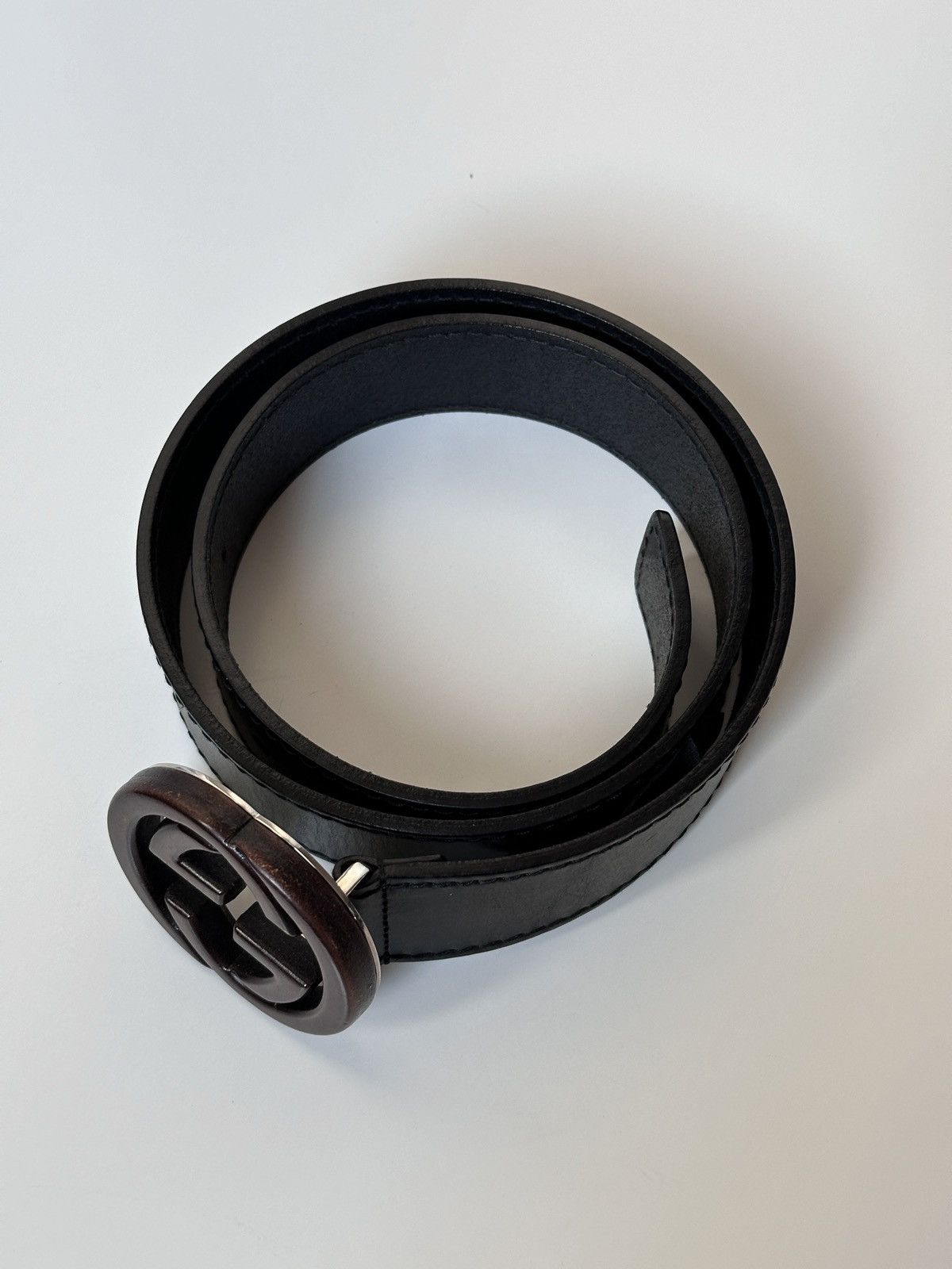 Gucci GUCCI Wooden Brown Buckle Leather Double GG Belt Size: 85/34 Size 30 - 14 Thumbnail