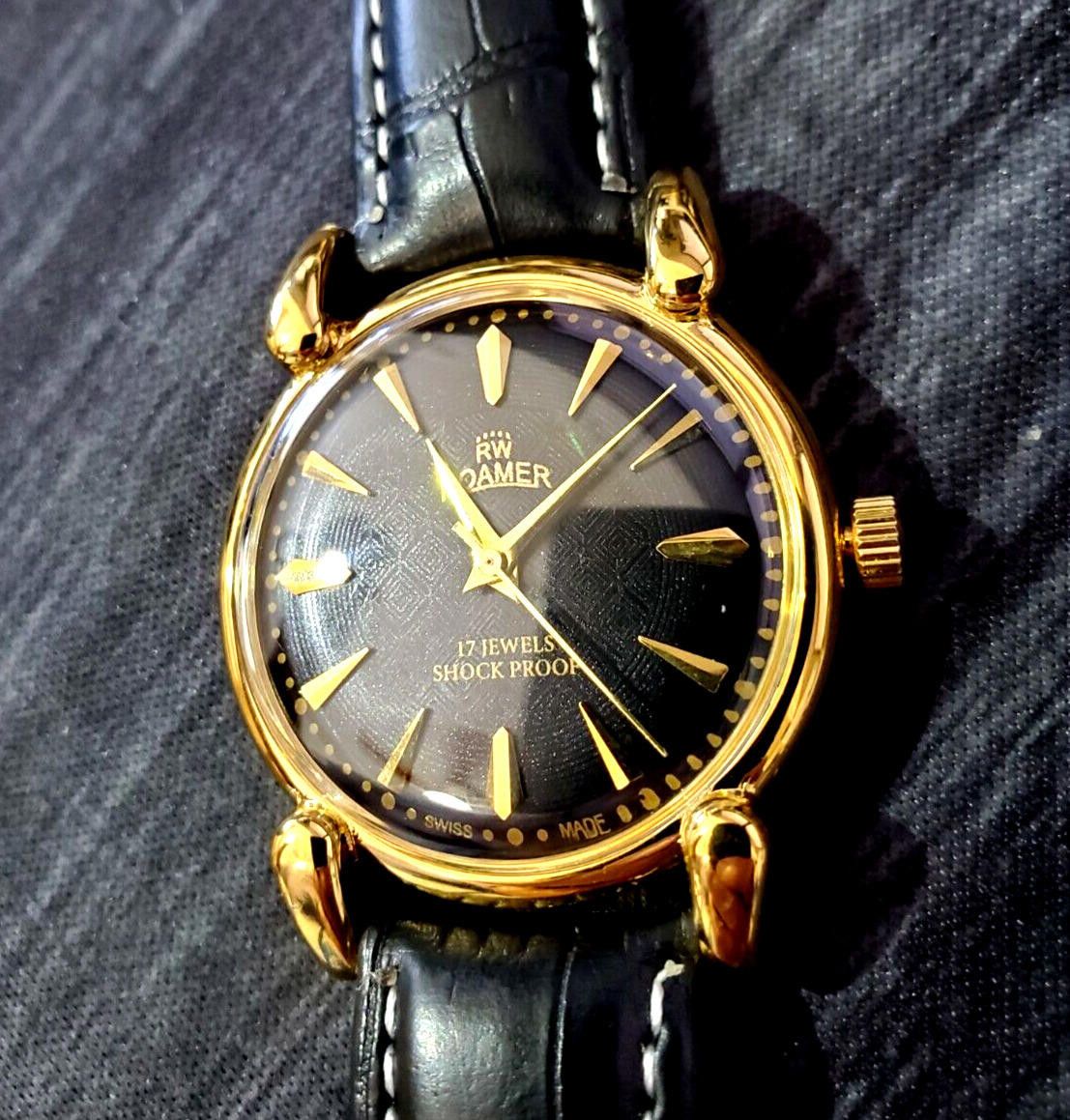Vintage Roamer Mechanical Swiss Watch Restored GLD-BLK-BLK