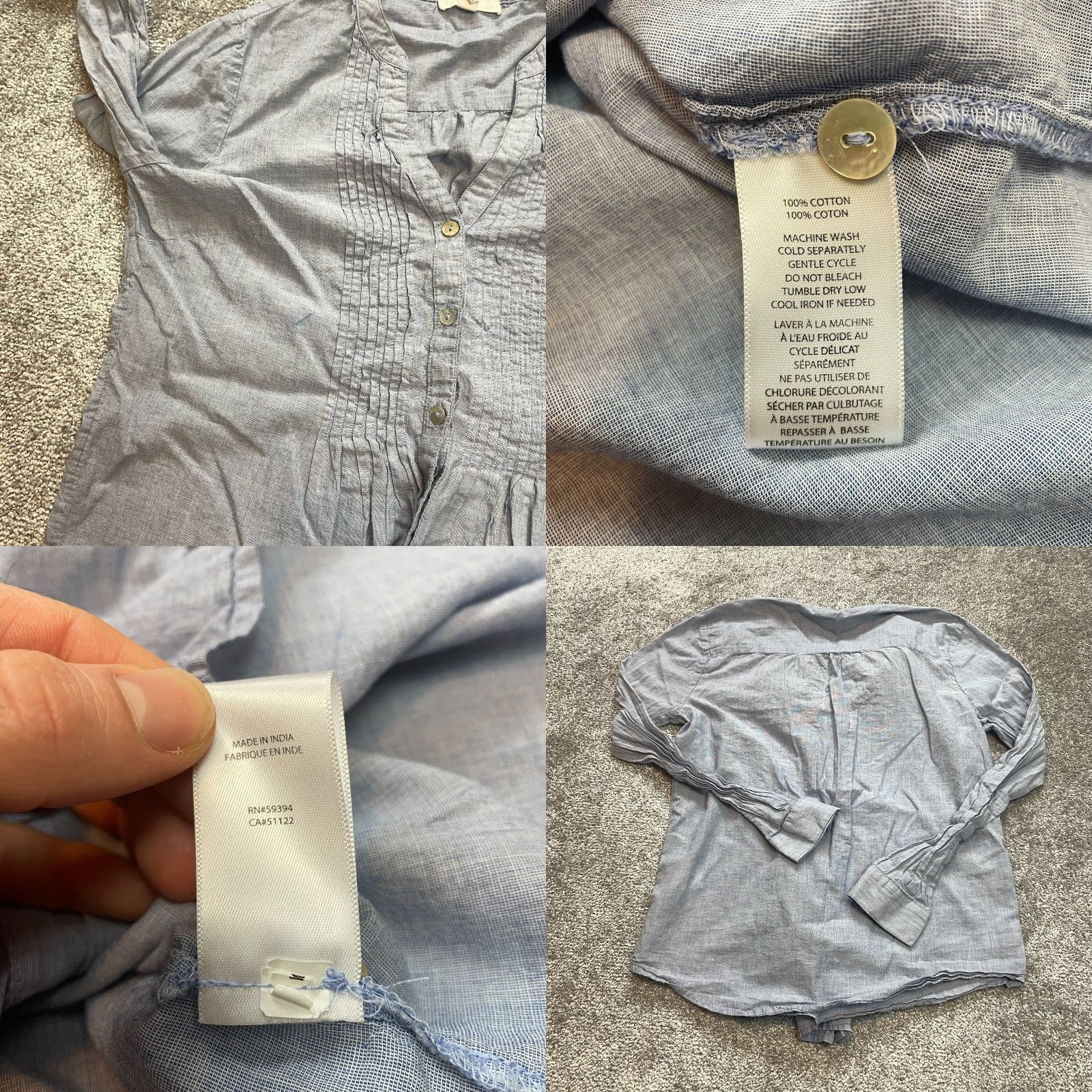 Vintage BLL New York Button Up Blouse Shirt Womens Medium Light Blue Cotton Lightweight Size M / US 6-8 / IT 42-44 - 8 Thumbnail