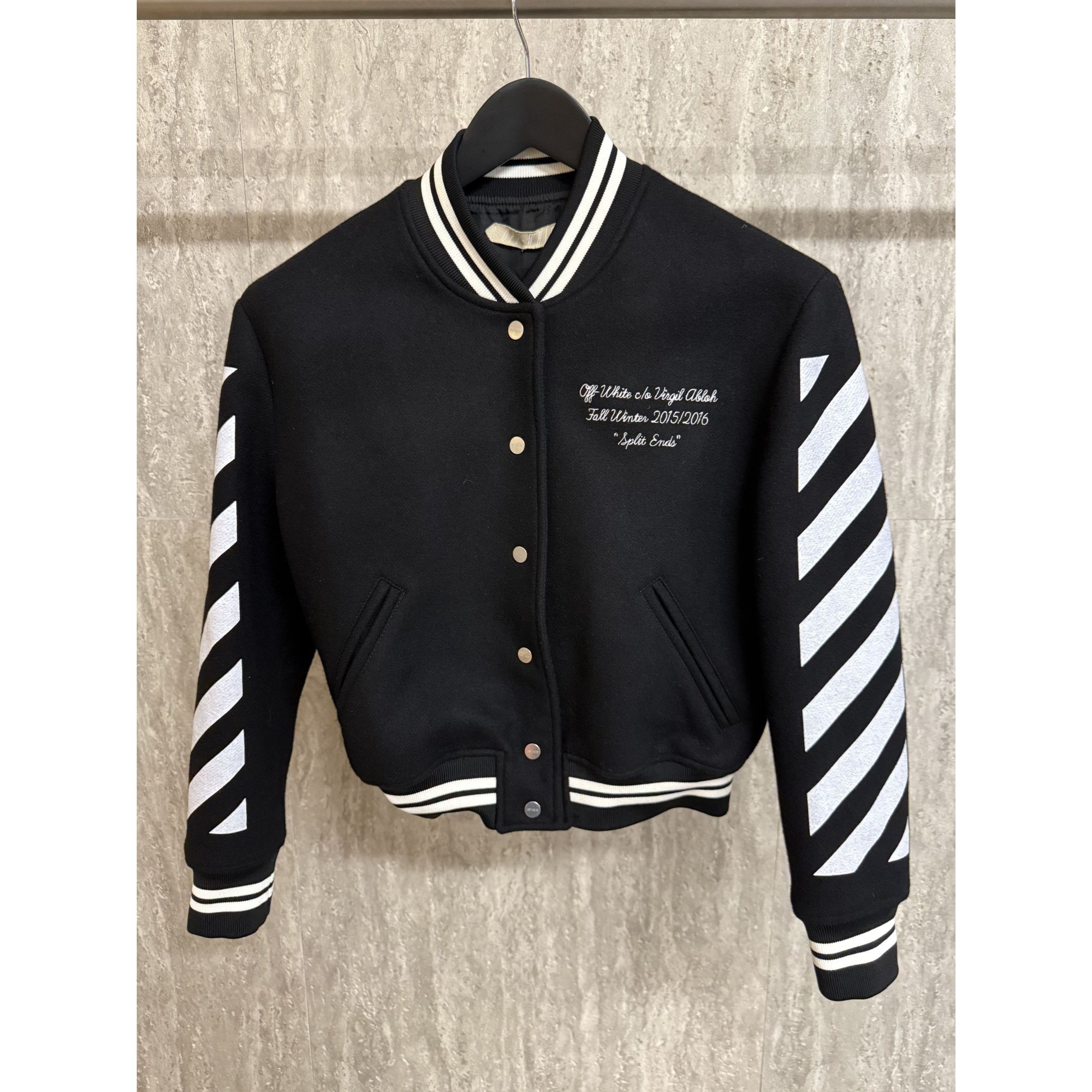 Off-White Off-White Black & White Striped Varsity Jacket S Virgin Wool Size S / US 4 / IT 40 - 1 Thumbnail