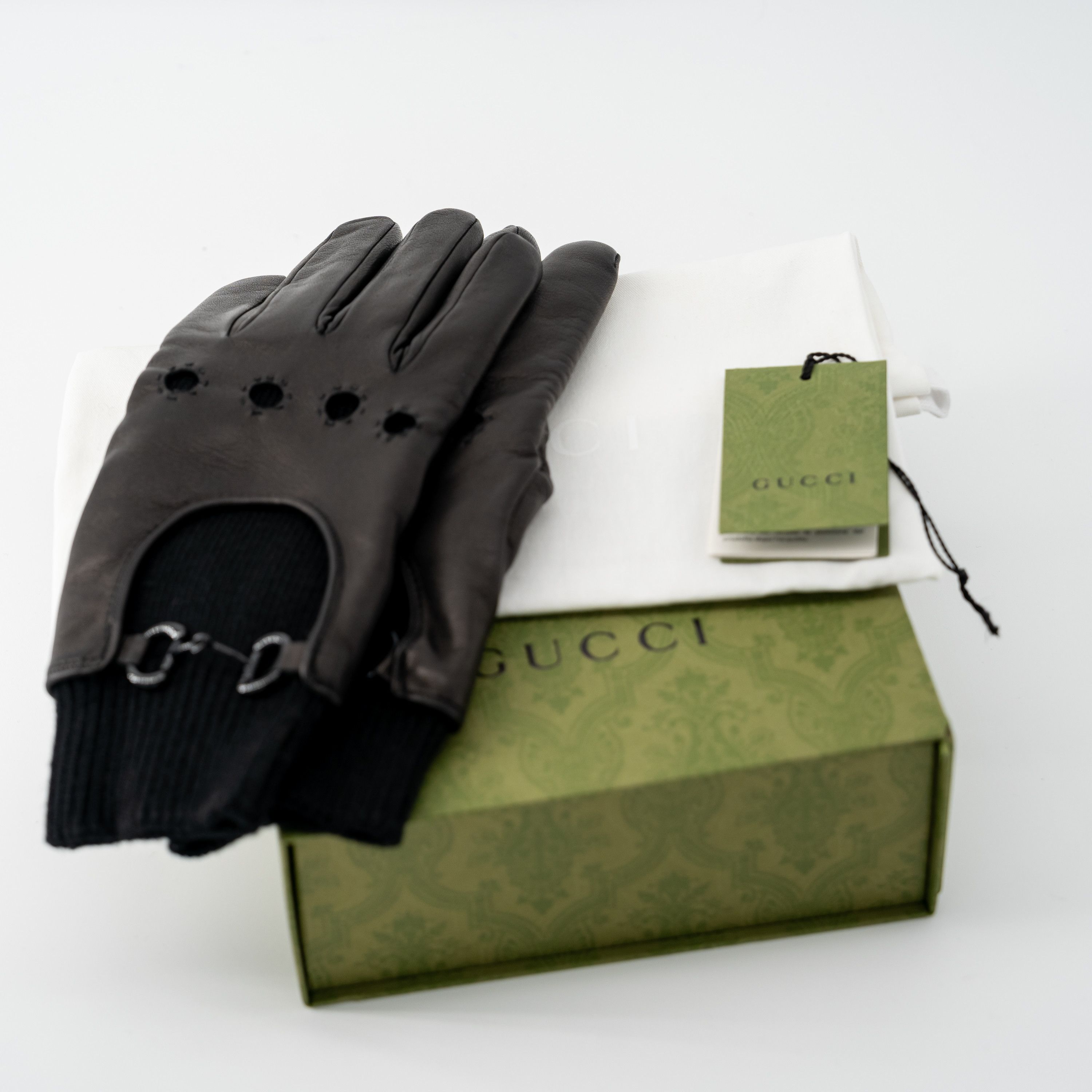Gucci 9 M - Gucci Horsebit Leather Gloves Black With Knit Cuff Size ONE SIZE - 6 Thumbnail