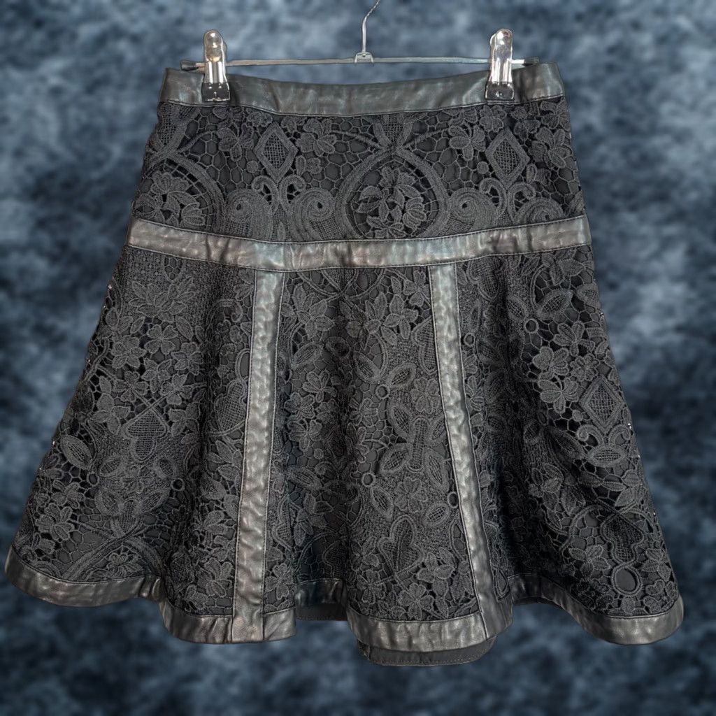 The Kooples VINTAGE The Kooples Black Lace A-Line Skirt With Faux Leather Trim 34 Skirt Womens 34 Black Lace A-Line Skirt 34 Women Size 24" / US 00 / IT 34 - 1 Thumbnail